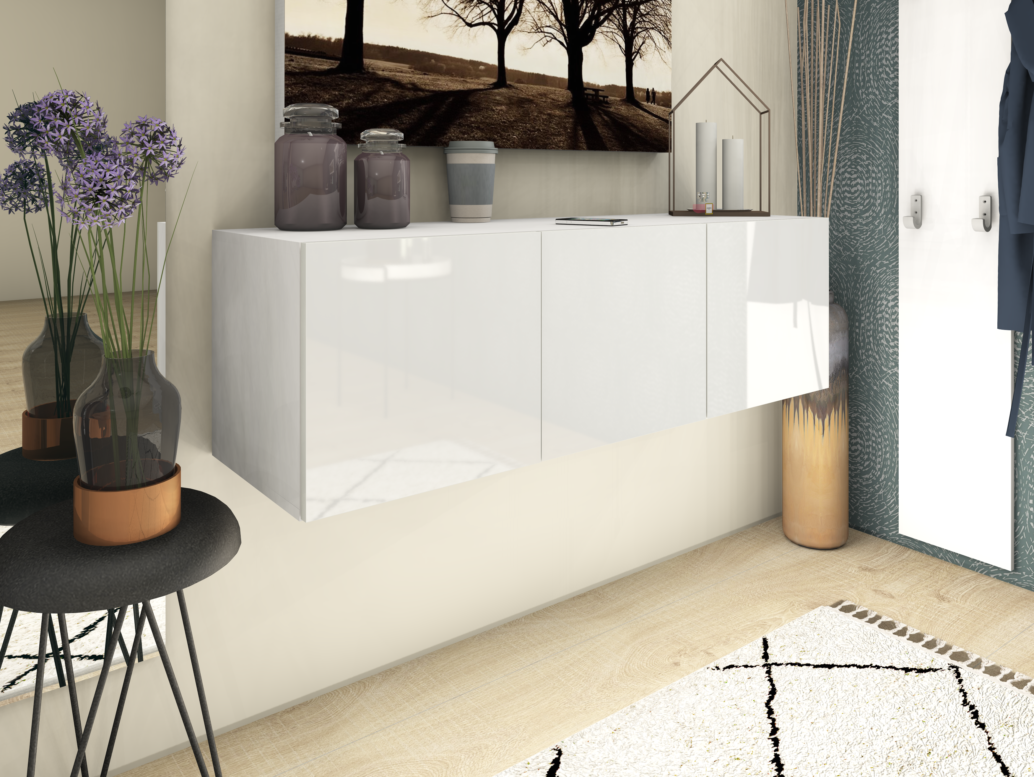 Sideboard Weiß Hochglanz "Vaasa" 114 cm