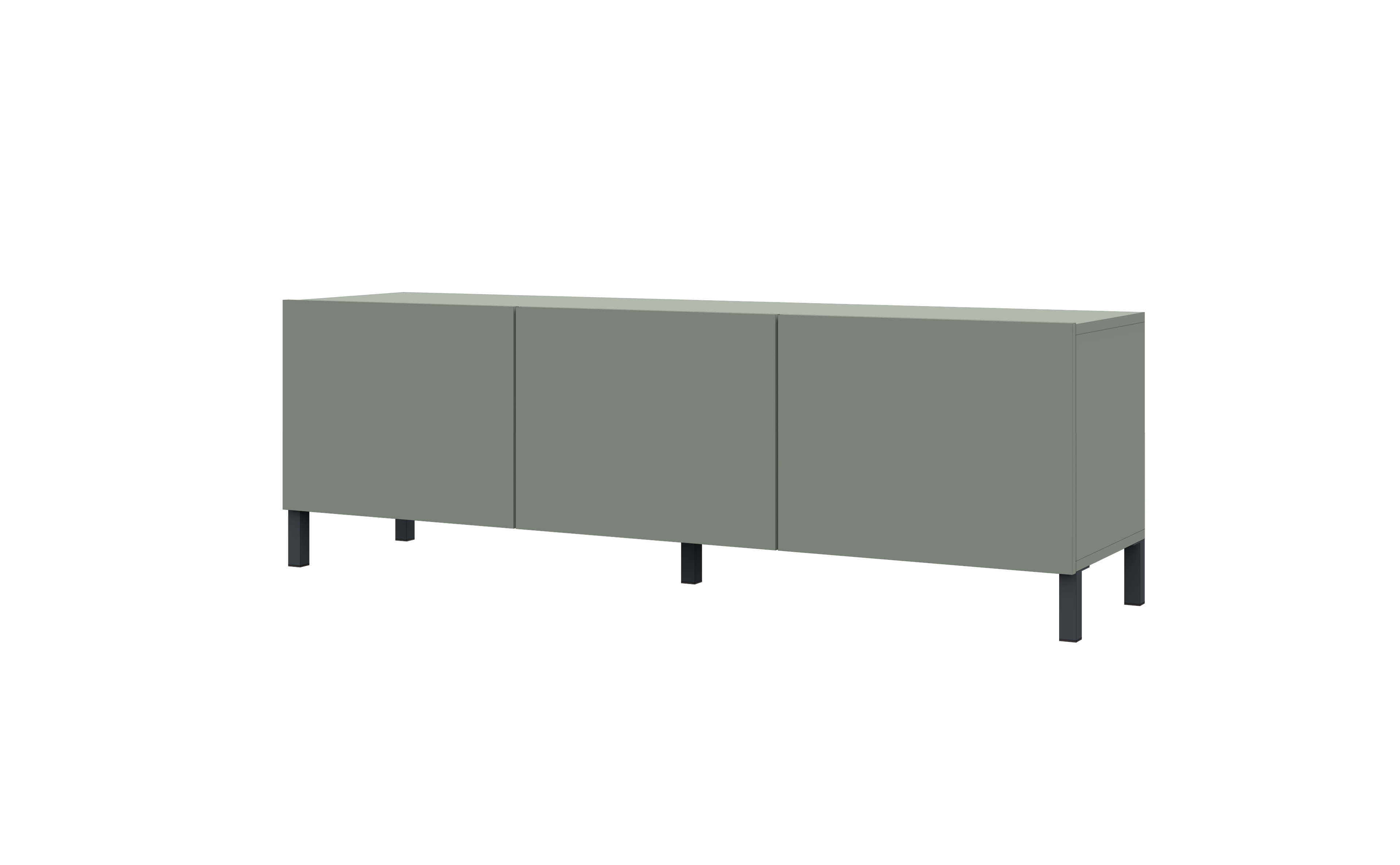 LB139_3T_schilfgr-n_04 Lowboard Pori 139 cm Salbei-Dekor, 3 Türen, Metallfüße