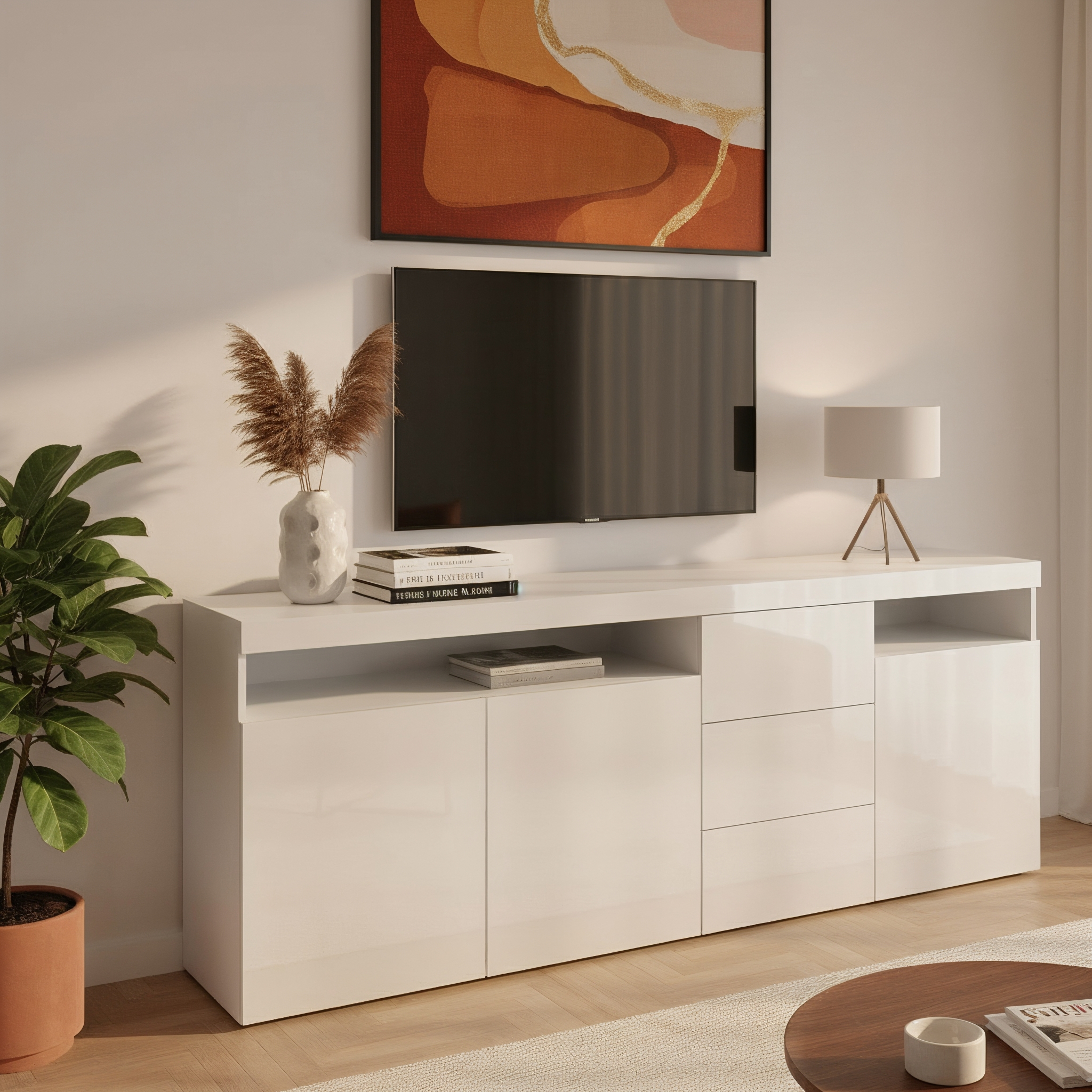 Sideboard "Kapstadt" 200 cm in Weiß Hochglanz