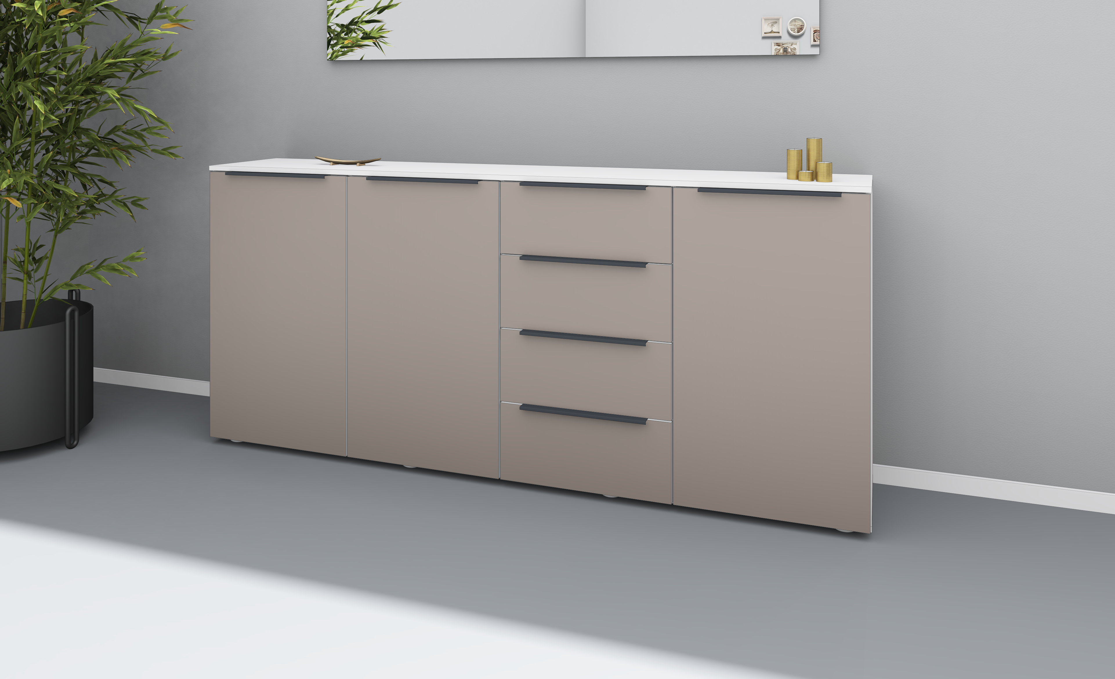 18459014_HB200_weiss-congo_03 Highboard Weiß - Cappuccino "Tom" 200 cm