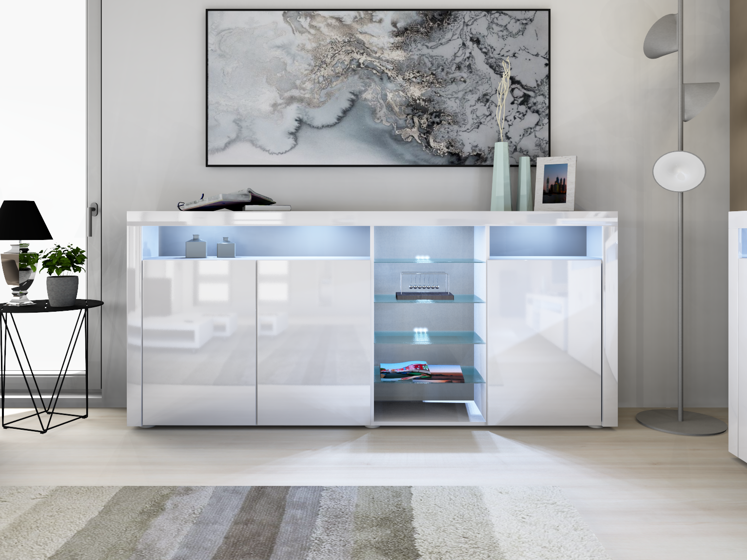 29_2 Highboard Weiß Hochglanz 200 cm "Santa Fé"