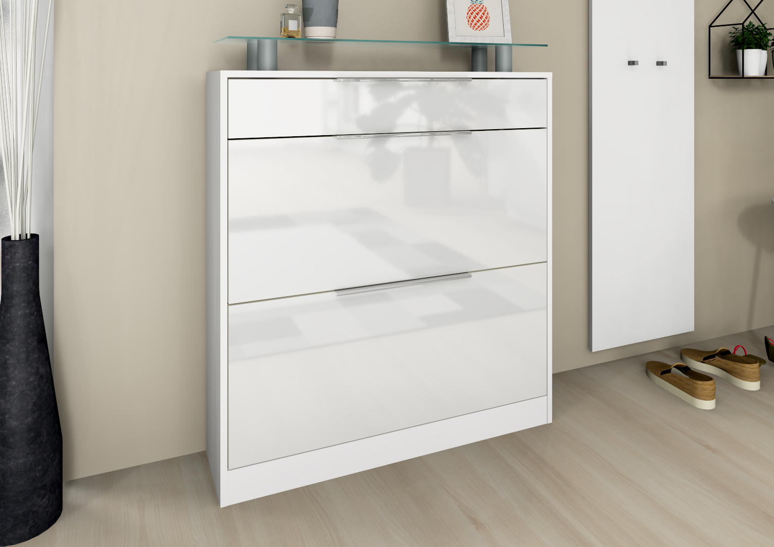 Schuhschrank "Oliva" Weiß Hochglanz