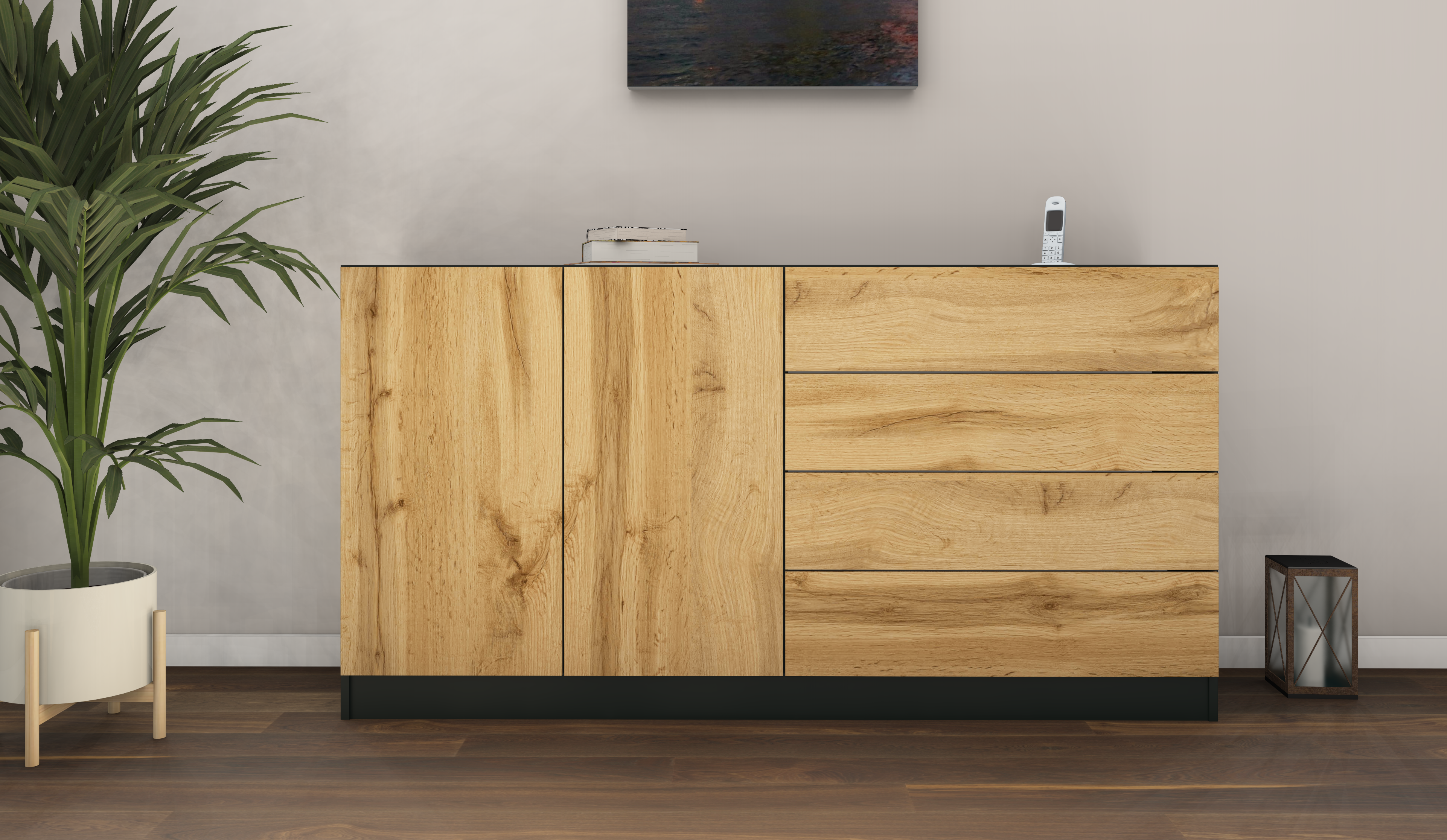 Sideboard Schwarz - Eiche "Vaasa" 152 cm
