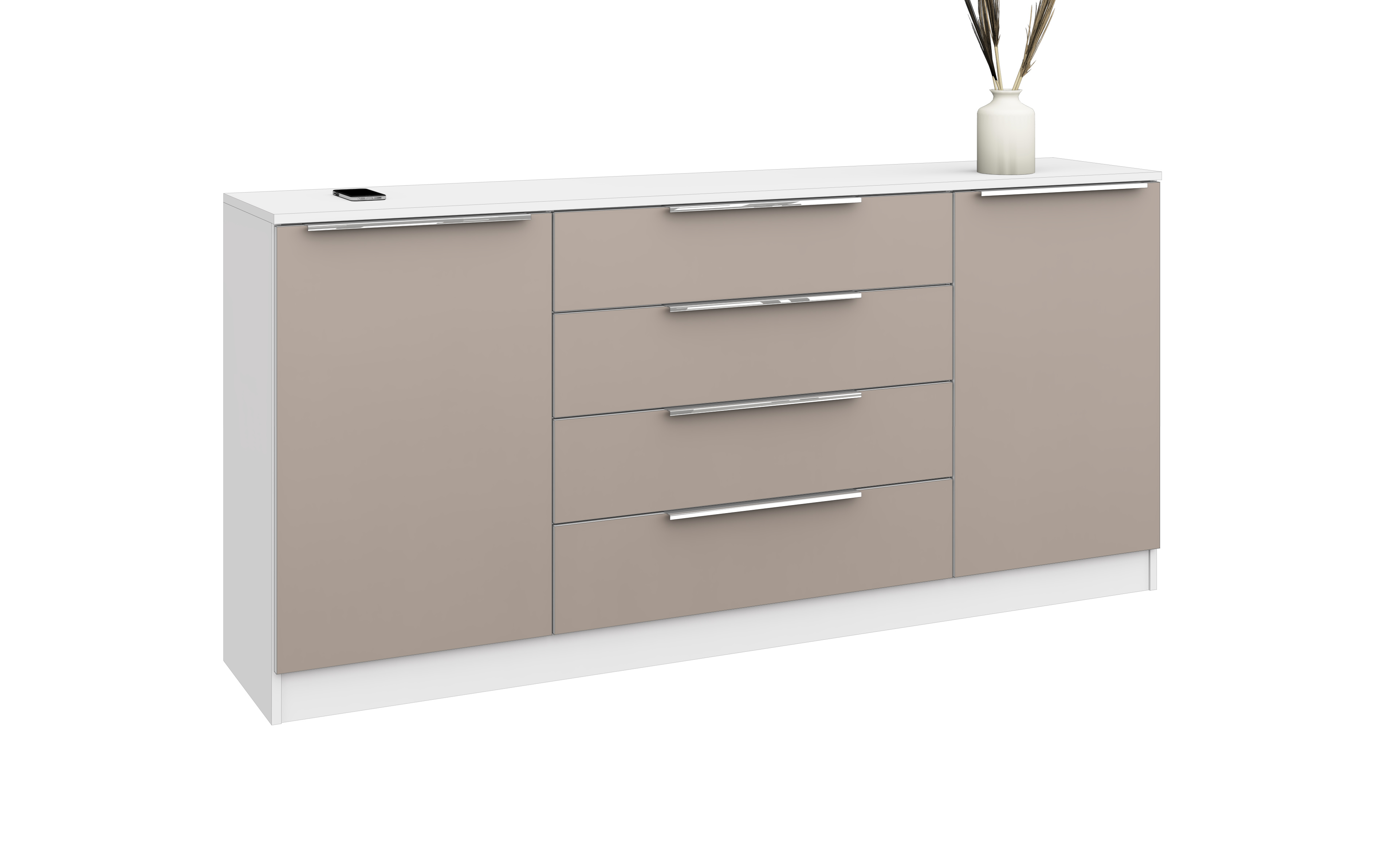 Oliva_SB166_2T_weiss-congo_01 Sideboard Oliva 166 cm Weiß Matt - Cappuccino Congo