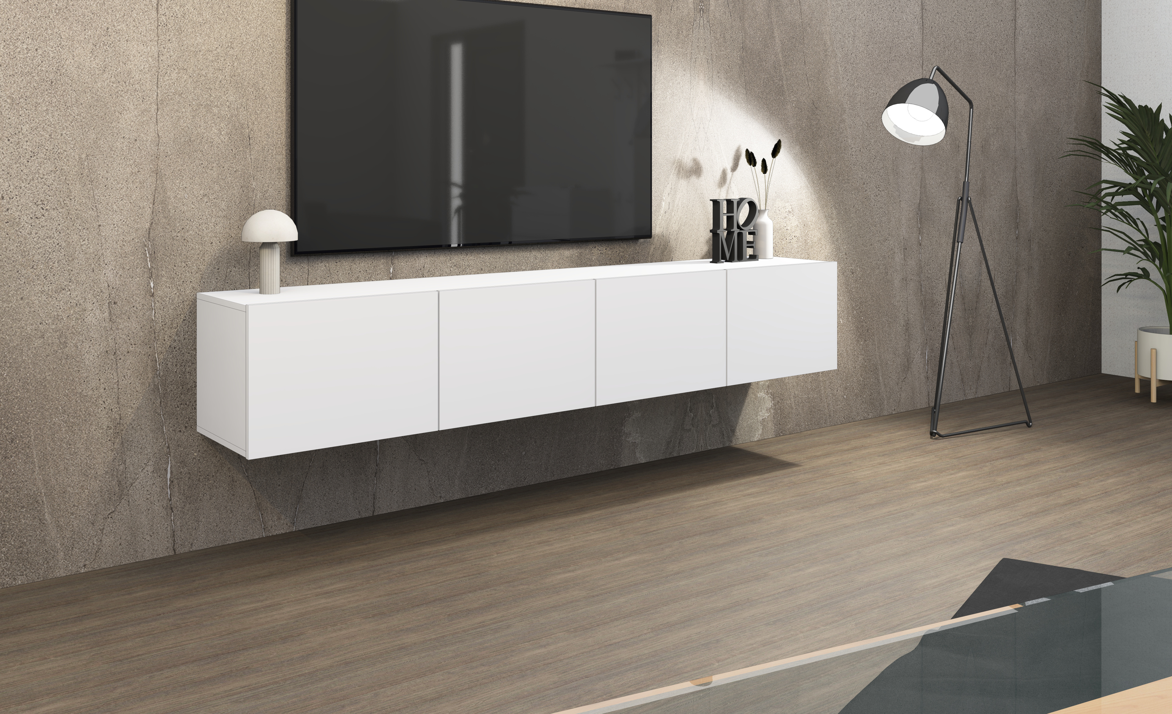 Lowboard Weiß Matt "Sophia" 200 cm, 4-türig
