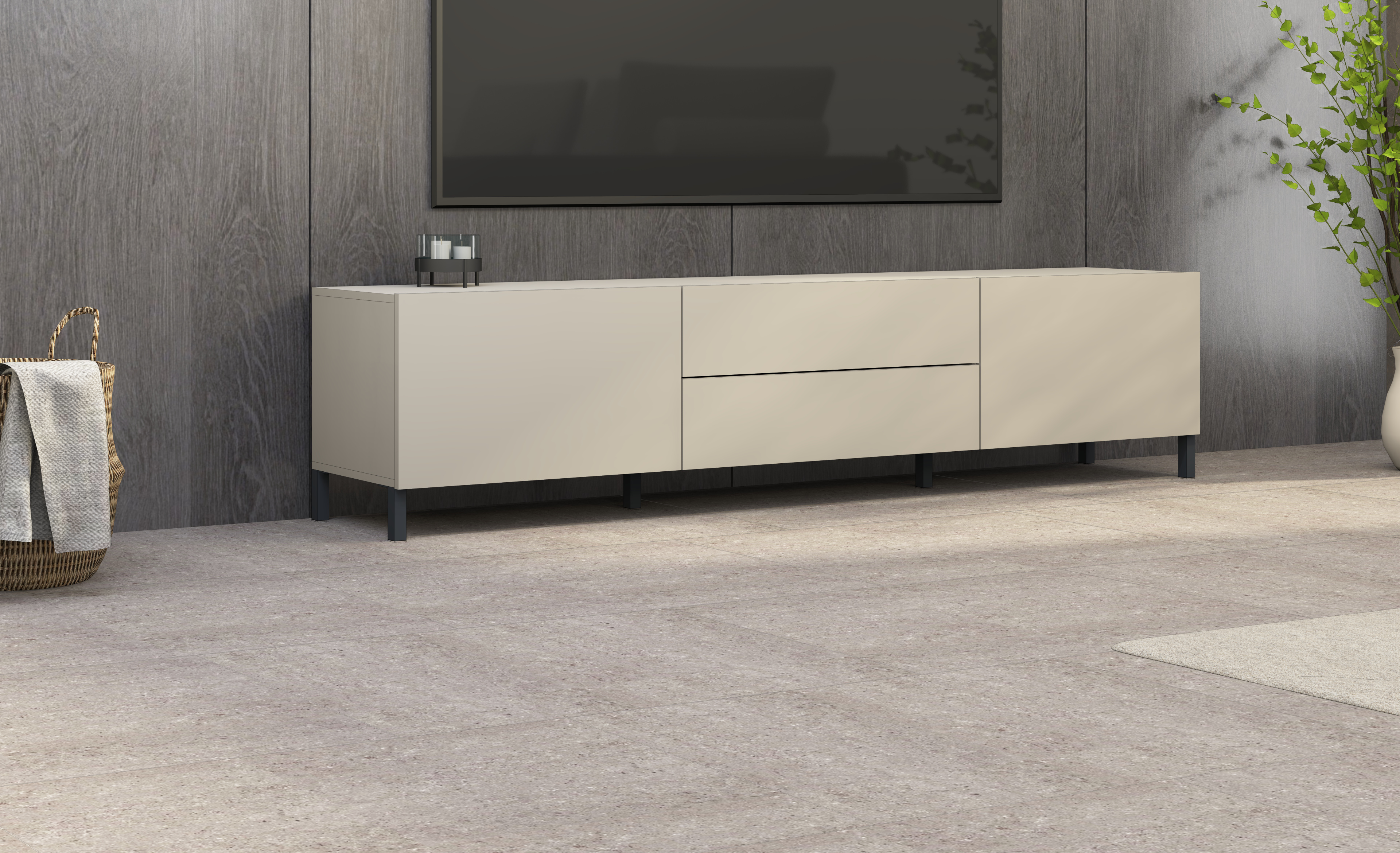 "Pori" Lowboard 200 cm mit Metallfüßen in Kaschmir