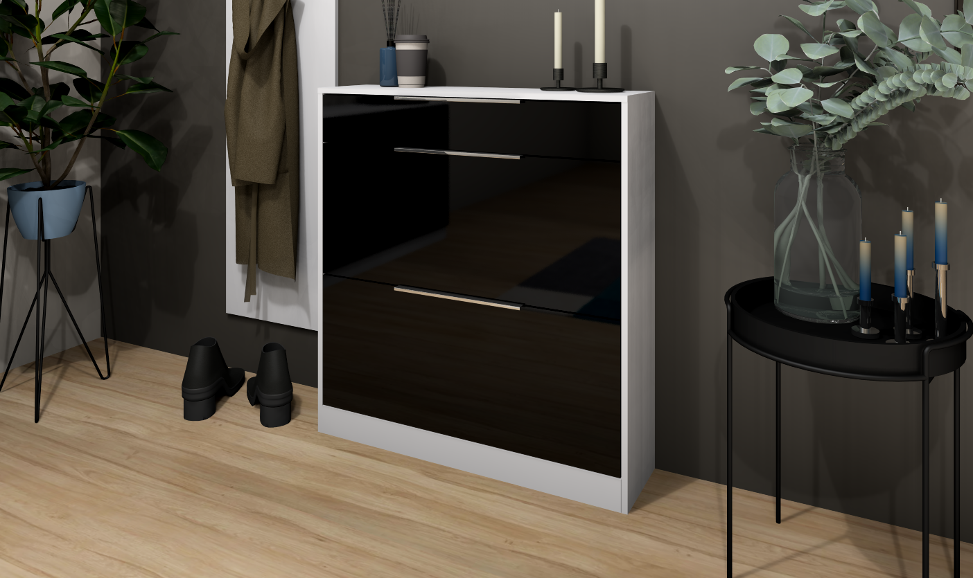 Oliva Basic Schuhschrank in weiß-schwarz glänzend