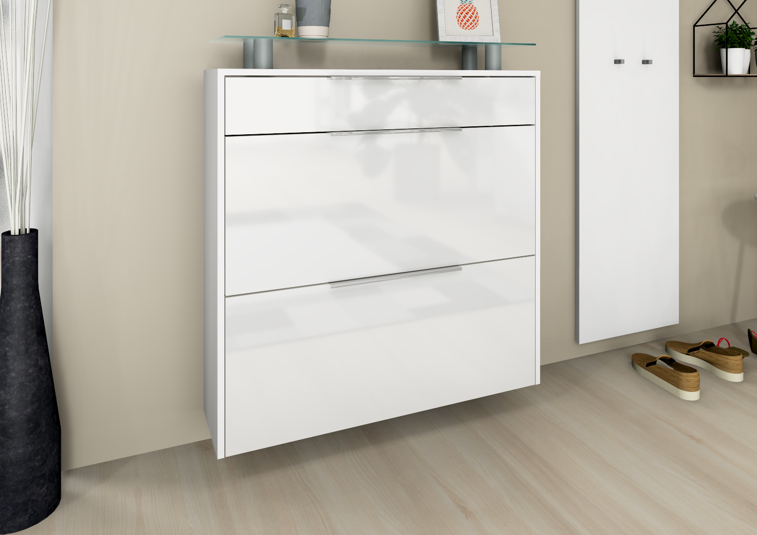 Schuhschrank "Oliva" zum Hängen in weiß hochglänzend