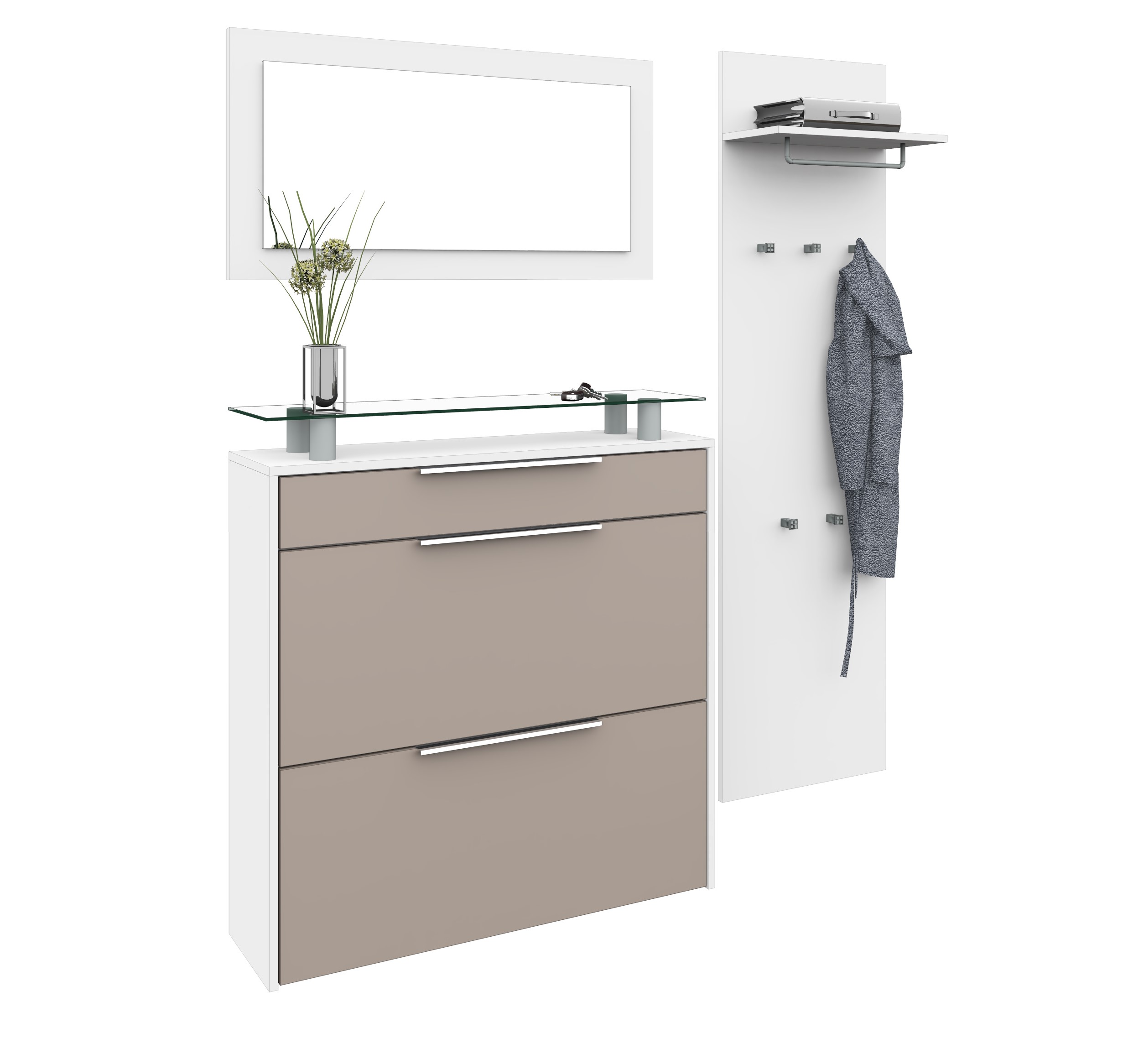 Schuhschrank "Oliva" zum Hängen im Set in weiß - cappuccino