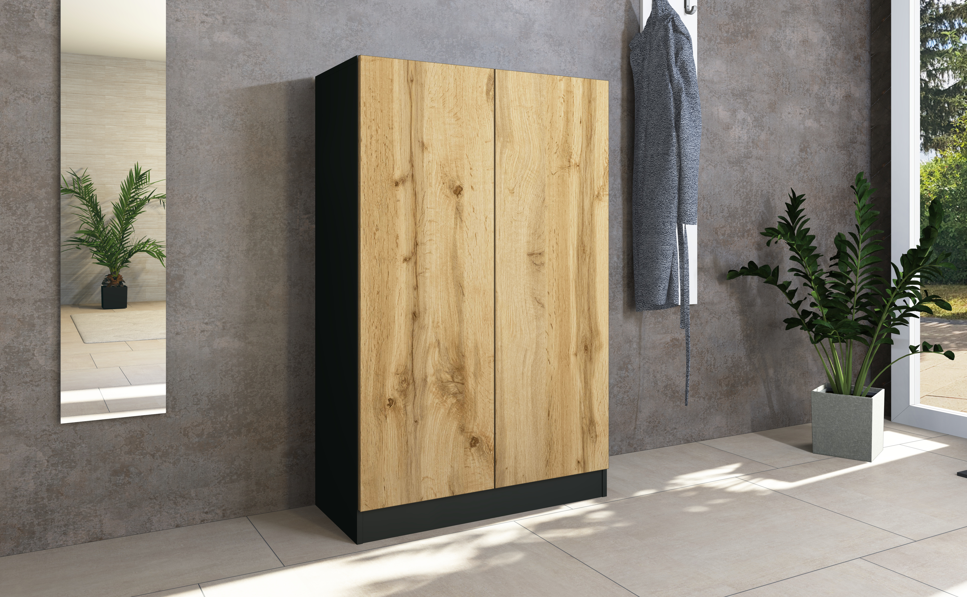 Schuhschrank in Schwarz-Eiche "Vaasa" 2-türig