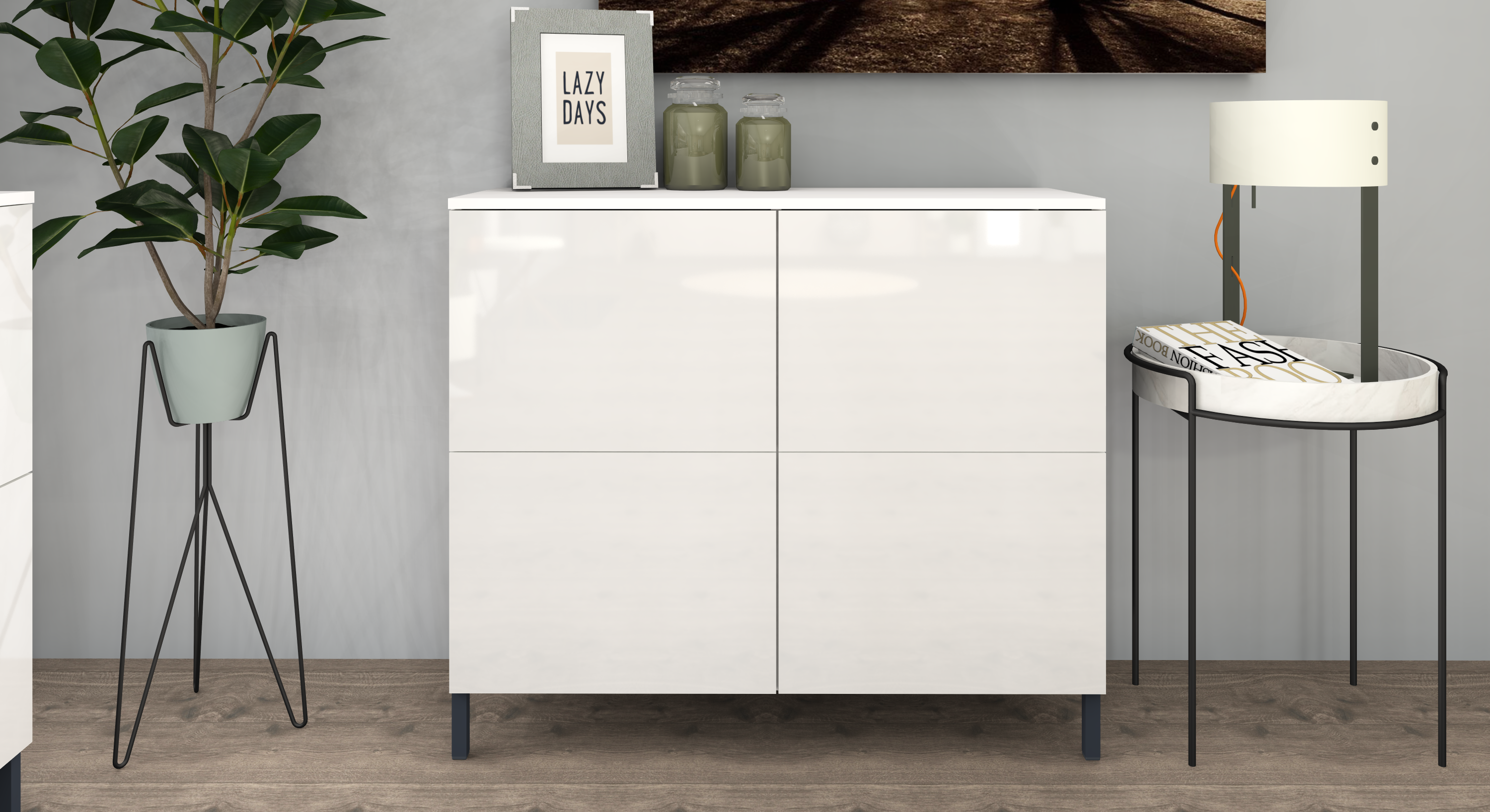 Kommode Weiß Hochglanz "Haama" mit Metallfüßen