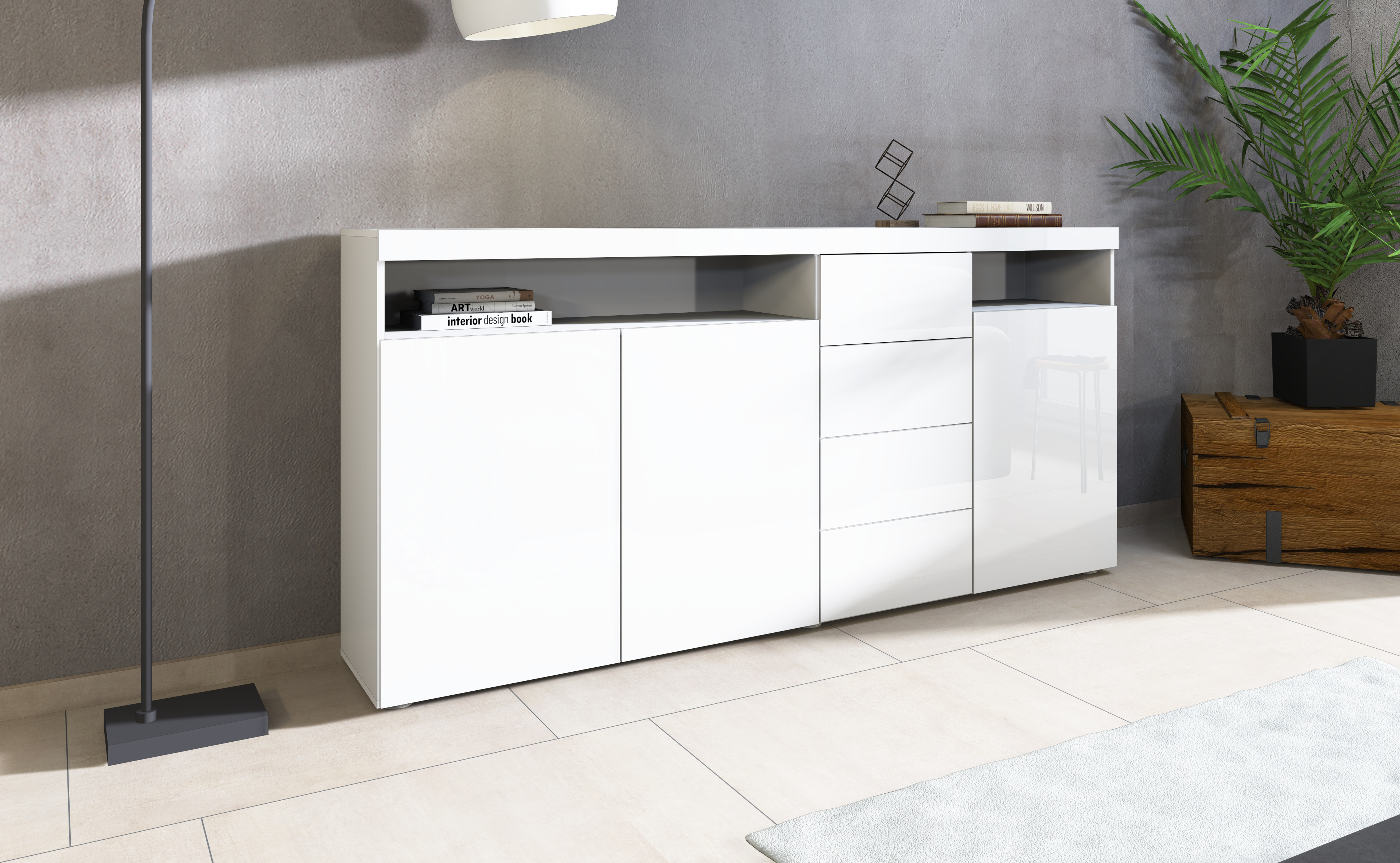 46566939_weiss-gl-nzend_01 Highboard "Kapstadt" Weiß Glanz, Breite 200 cm