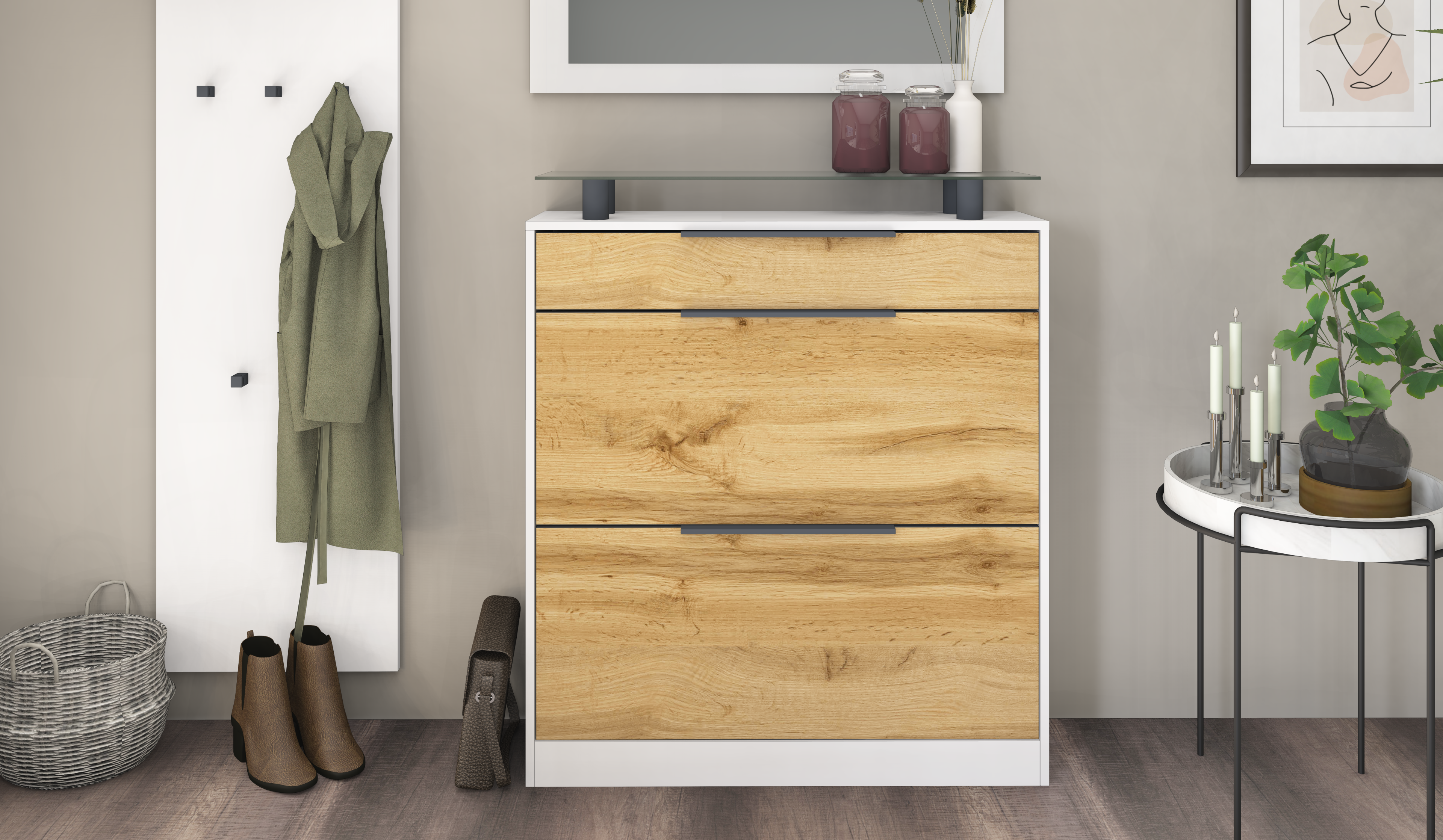 Schuhschrank Weiß-Eiche "Tom"