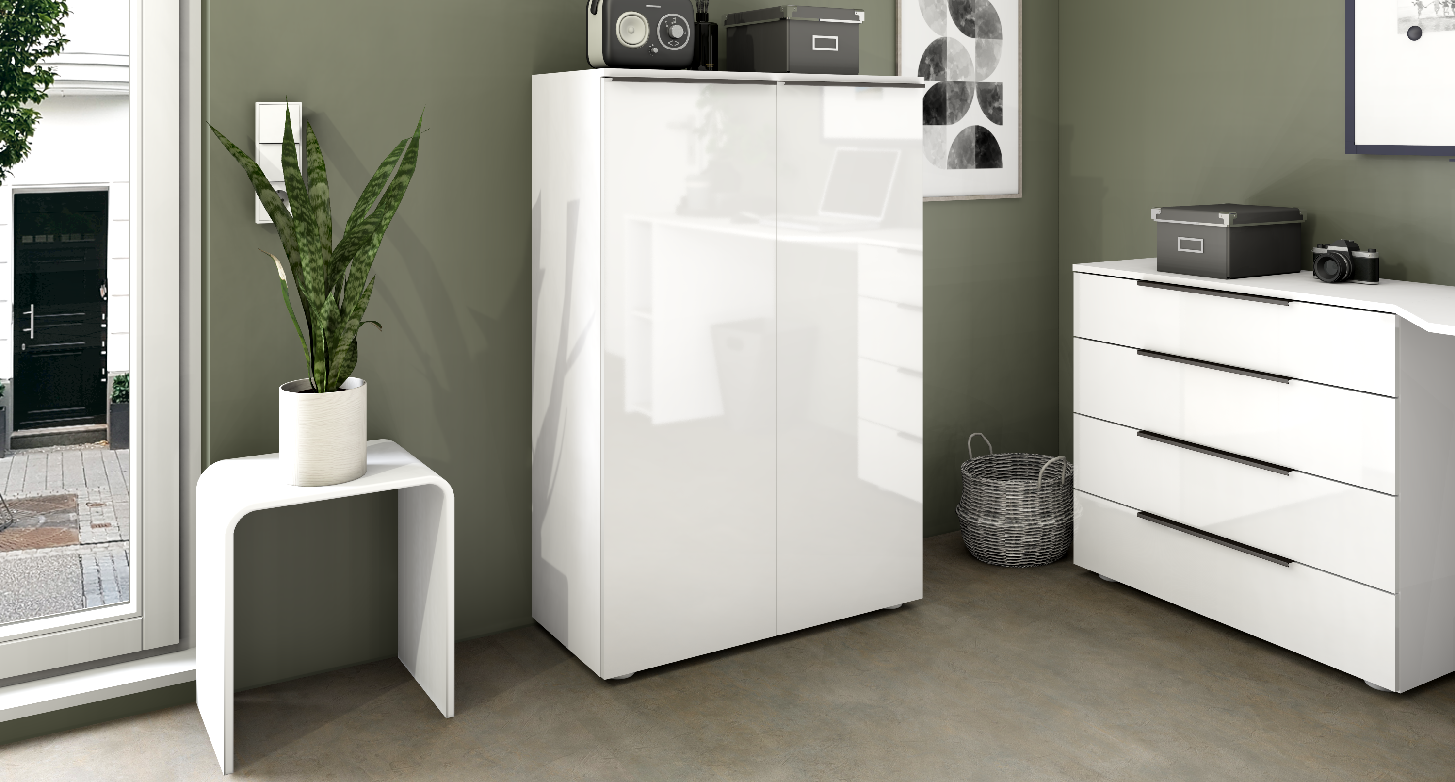 Aktenschrank Weiß Hochglanz "Tom" 2-türig