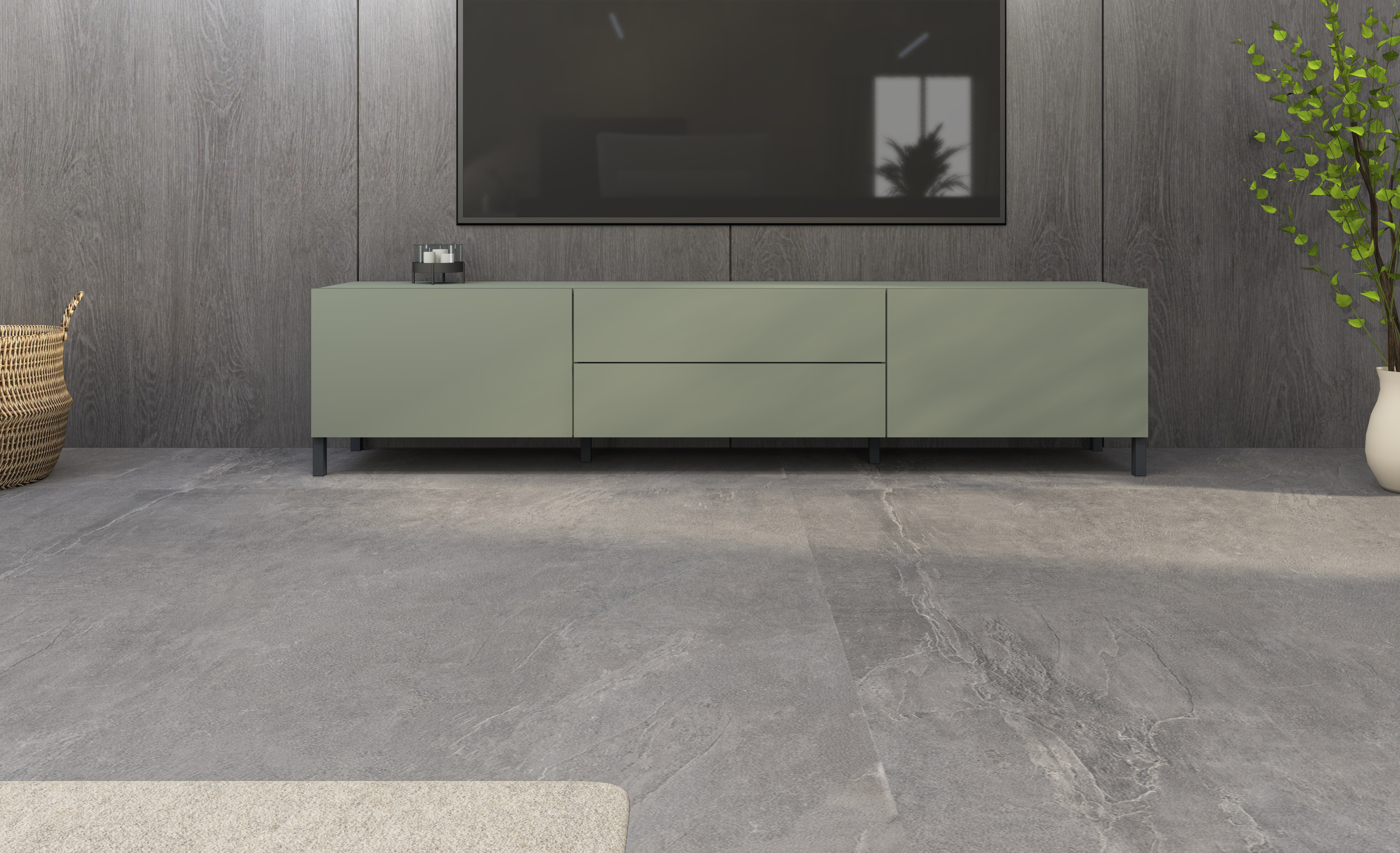 Lowboard "Pori" 200 cm in Salbei mit Metallfüßen