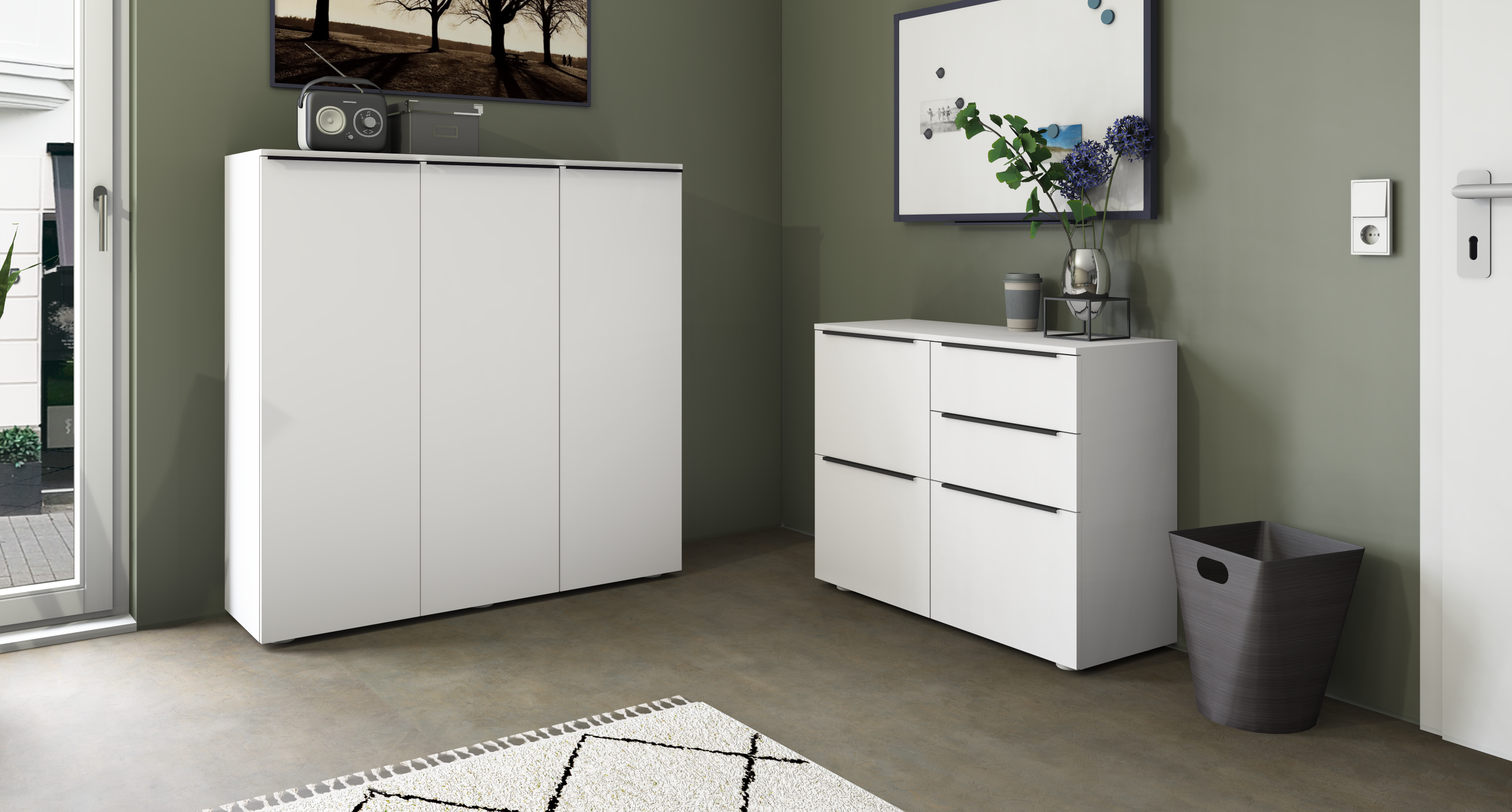 Aktenschrank und Kommode Weiß Matt "Tom" 3-türig