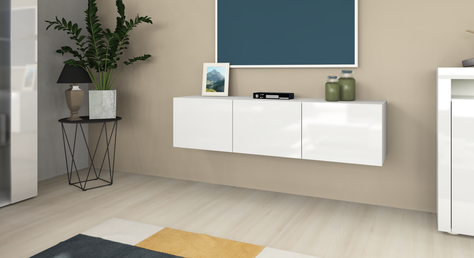 LB139-3T-weiss-hg Lowboard Weiß Hochglanz "Sophia" 139 cm, 3-türig