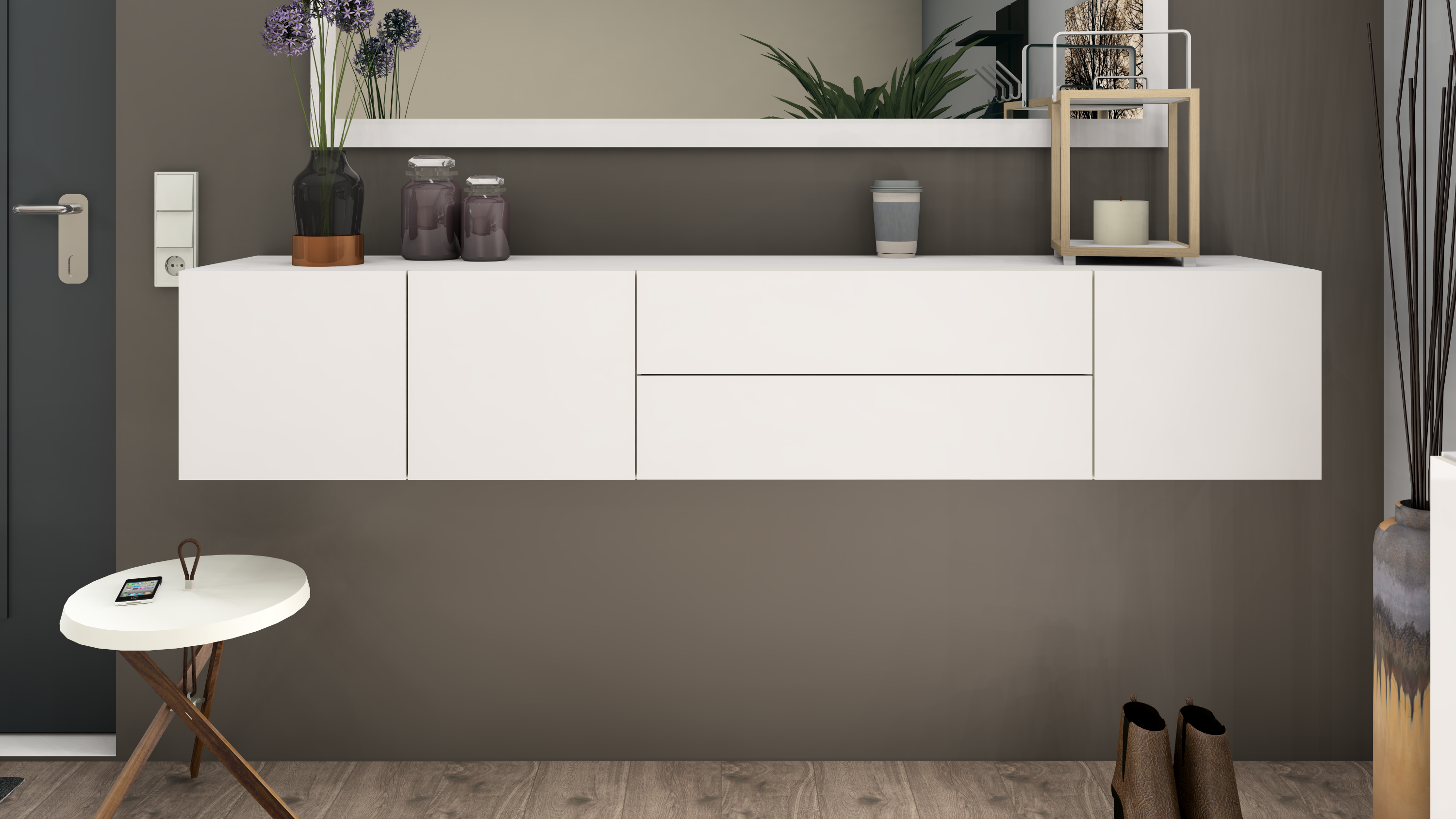 Lowboard Weiß Matt Sophia 190 cm Hängeschrank