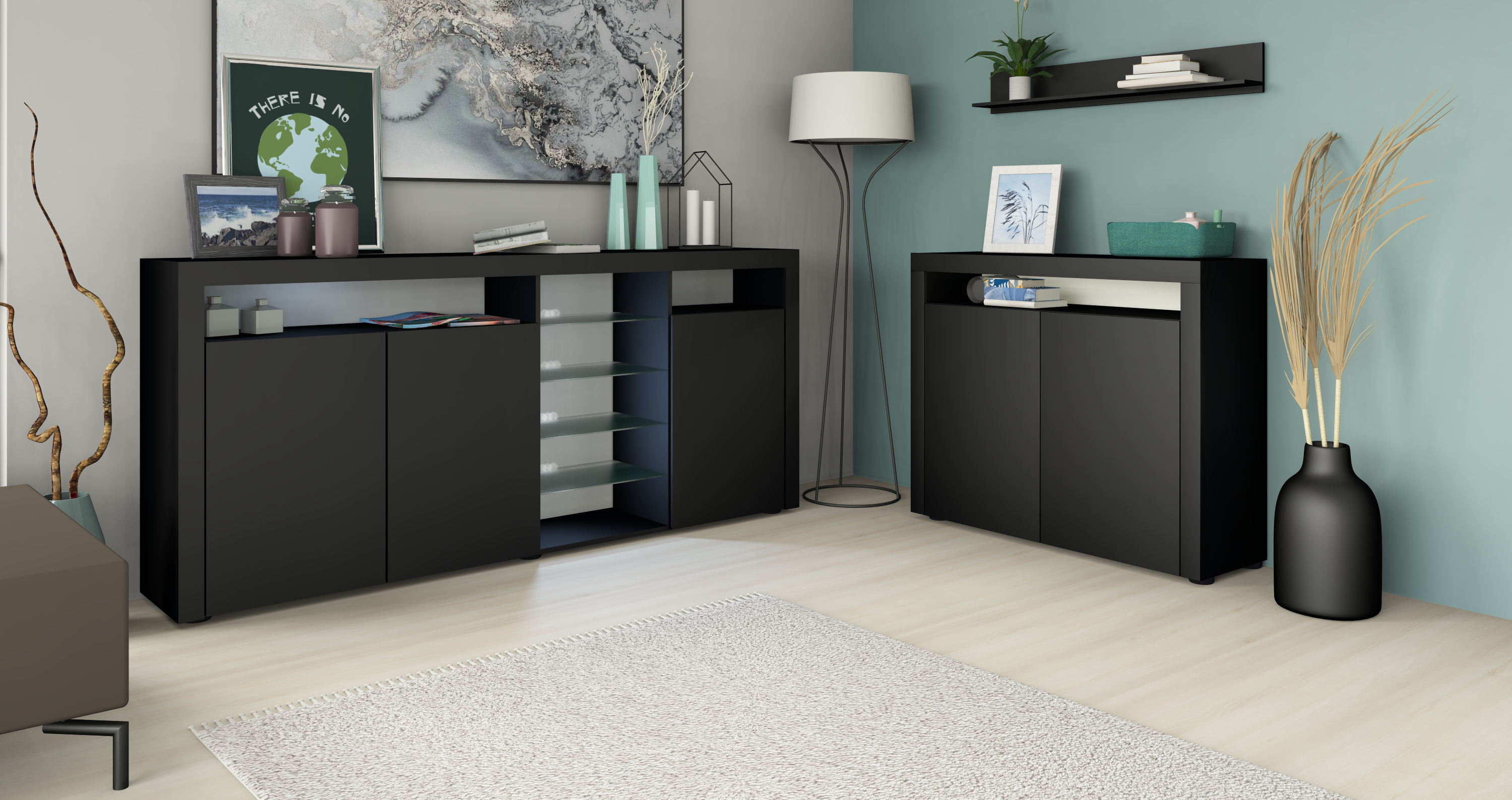 Highboard Schwarz Matt 107 cm "Santa Fé"