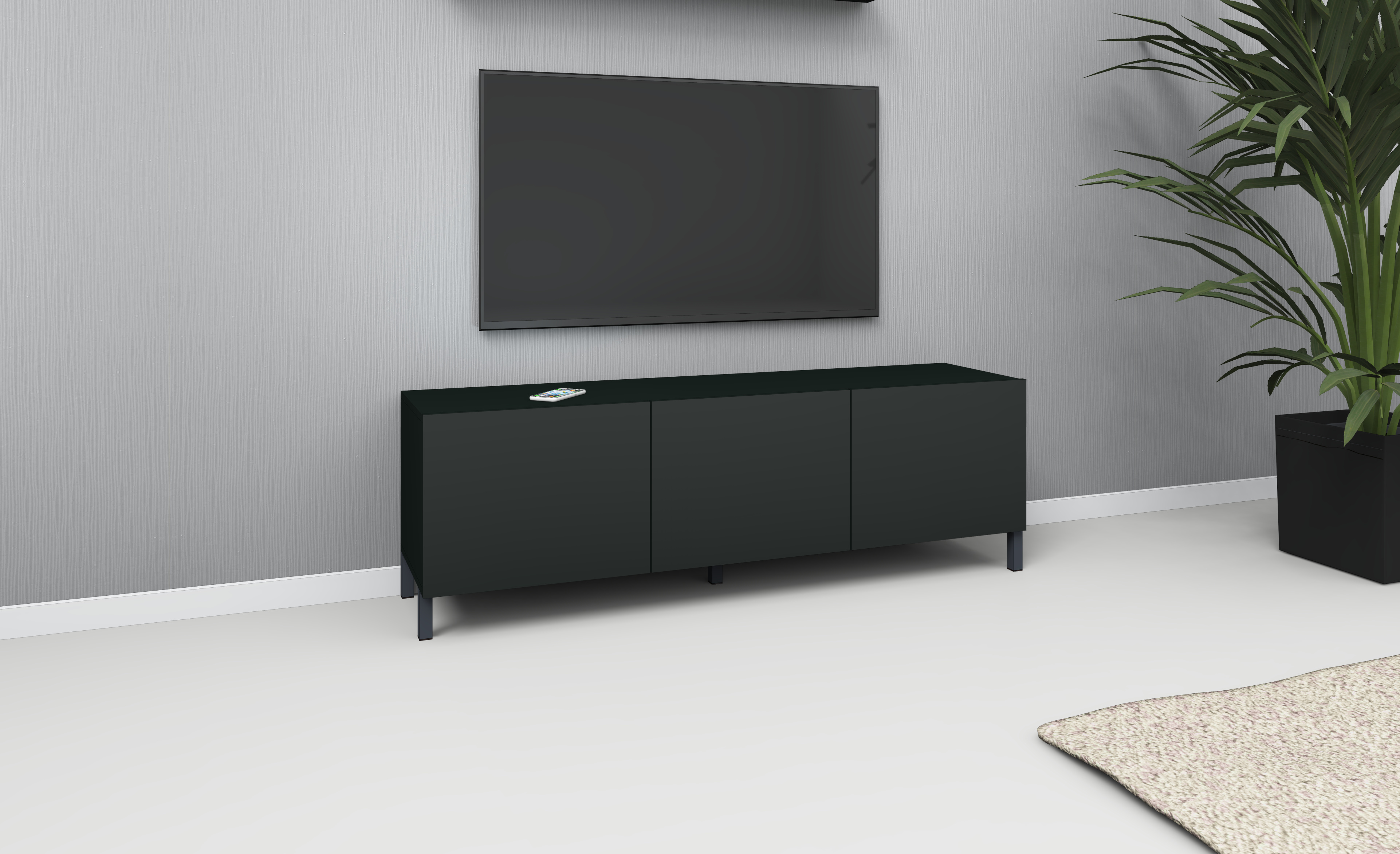 Lowboard Pori 139 cm mit Metallfüßen in schwarz matt