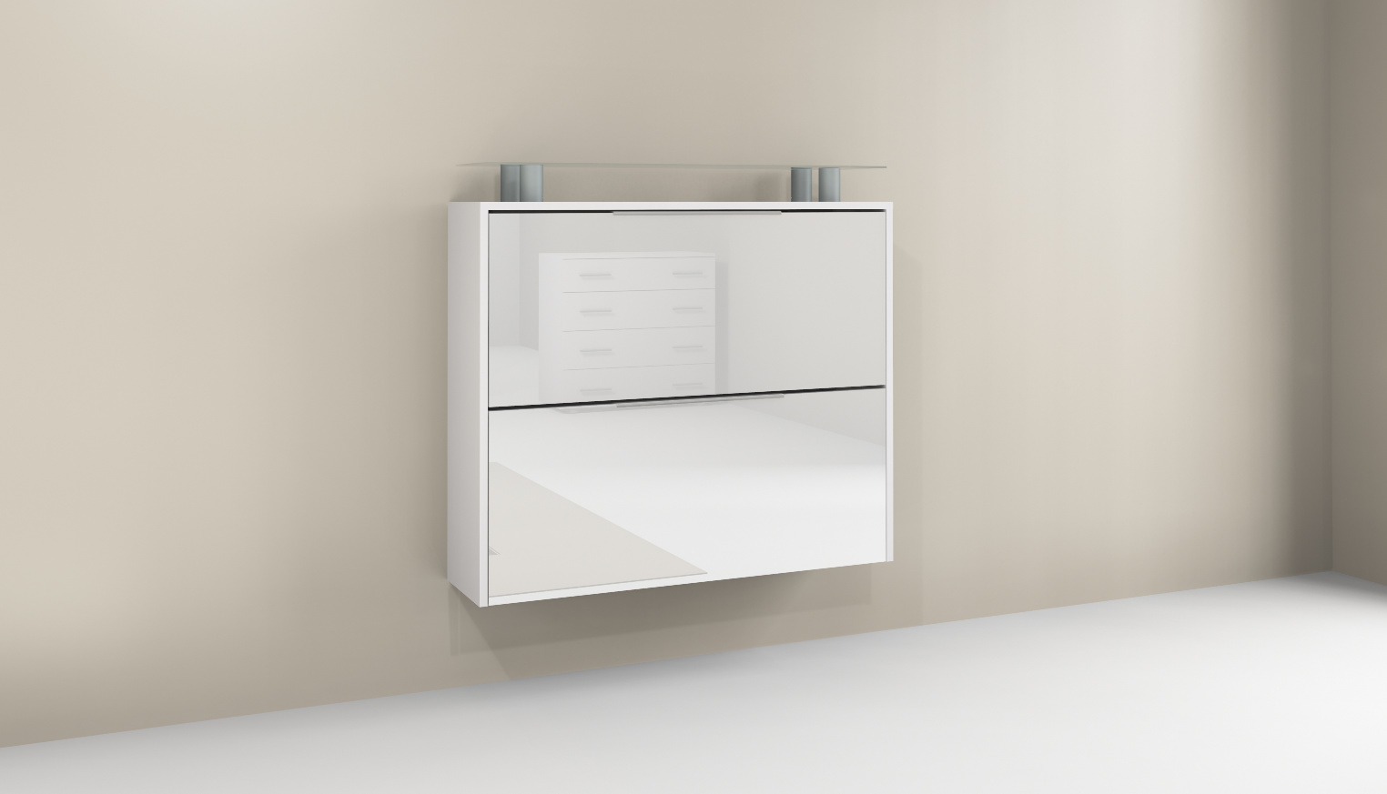 Schuhschrank Weiß Matt - Weiß Hochglanz "Rena"