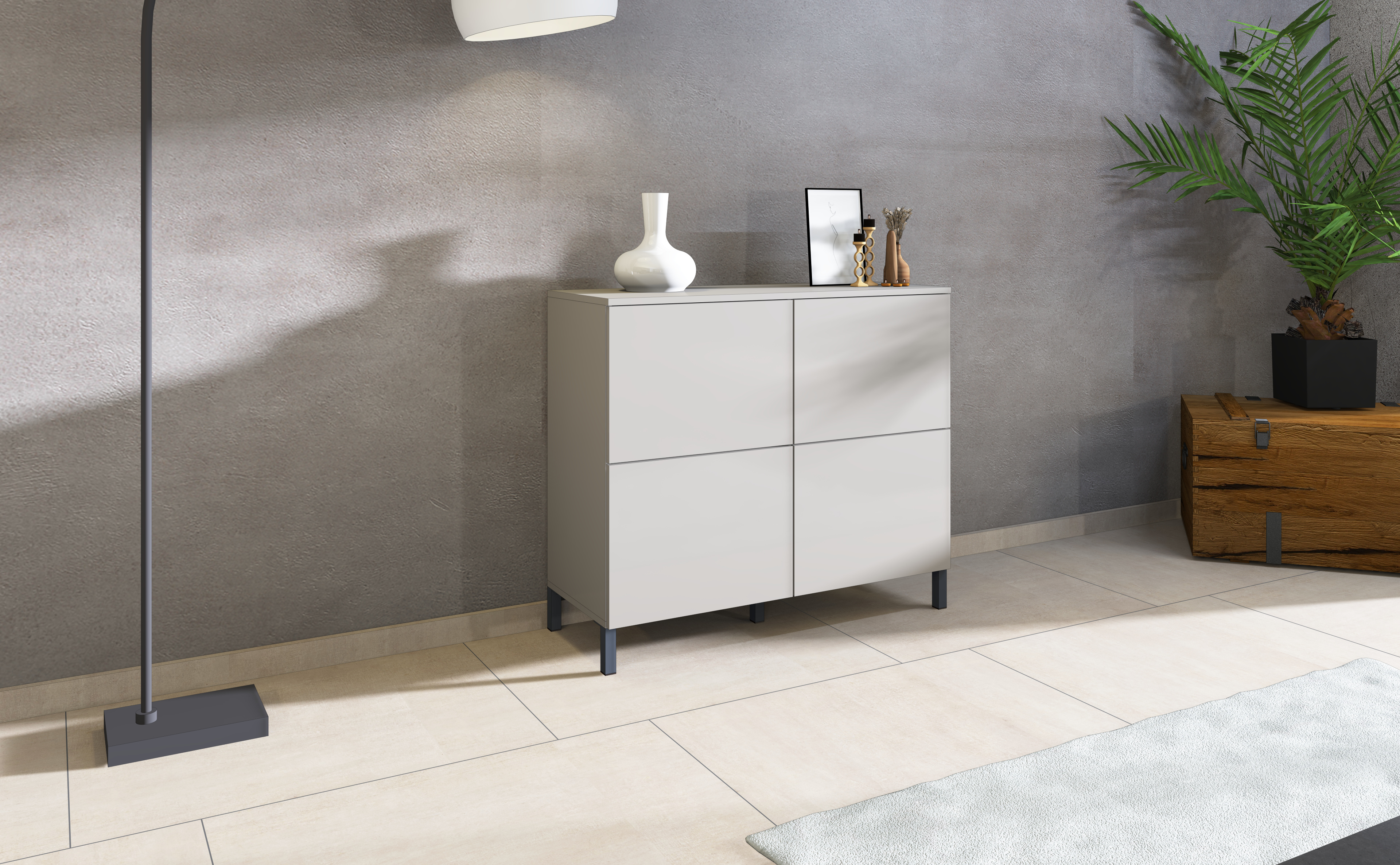 Kommode 4-türig "Haama" mit Metallfüßen in Kaschmir