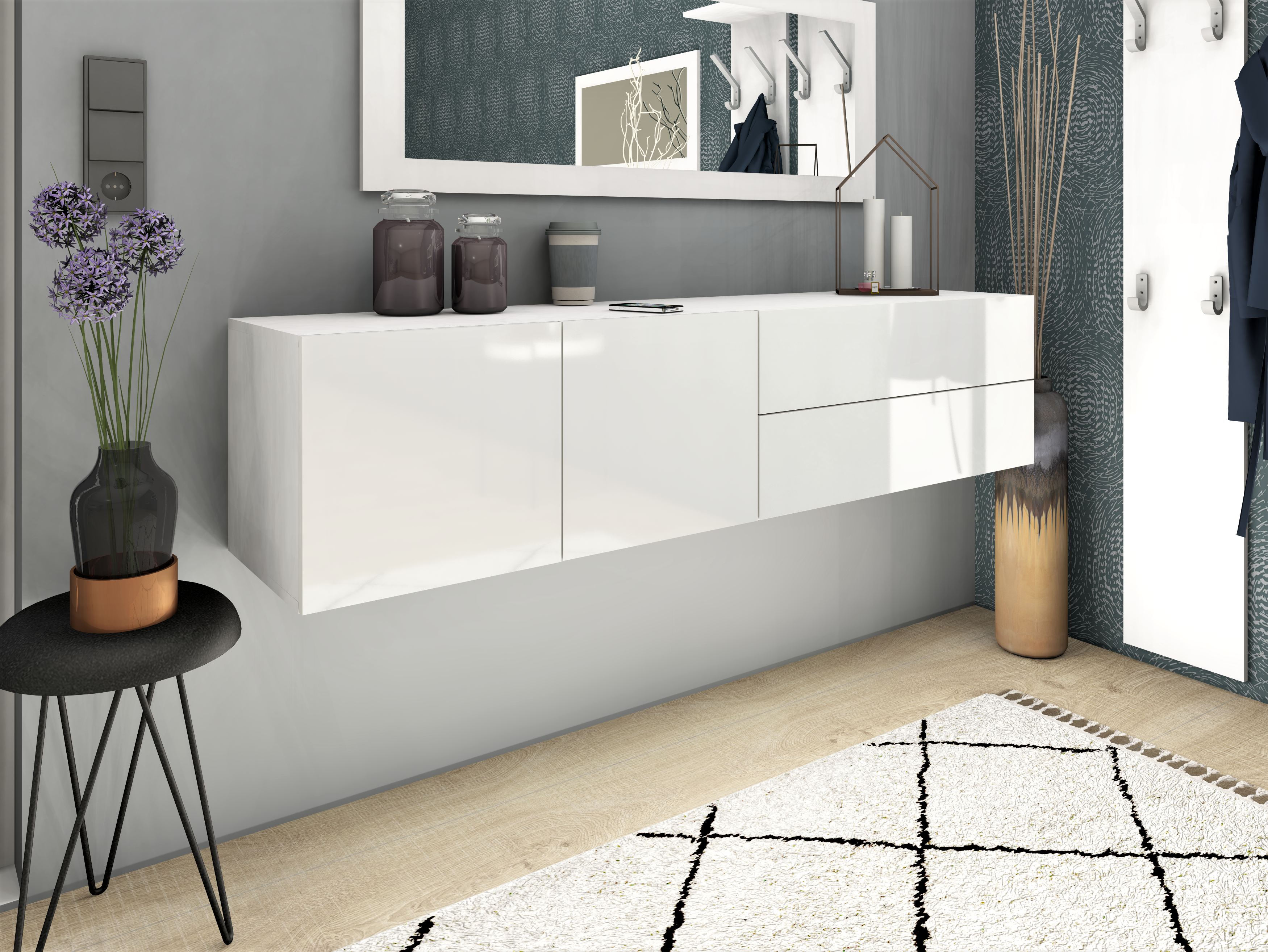 Lowboard Weiß Hochglanz "Sophia" 152 cm