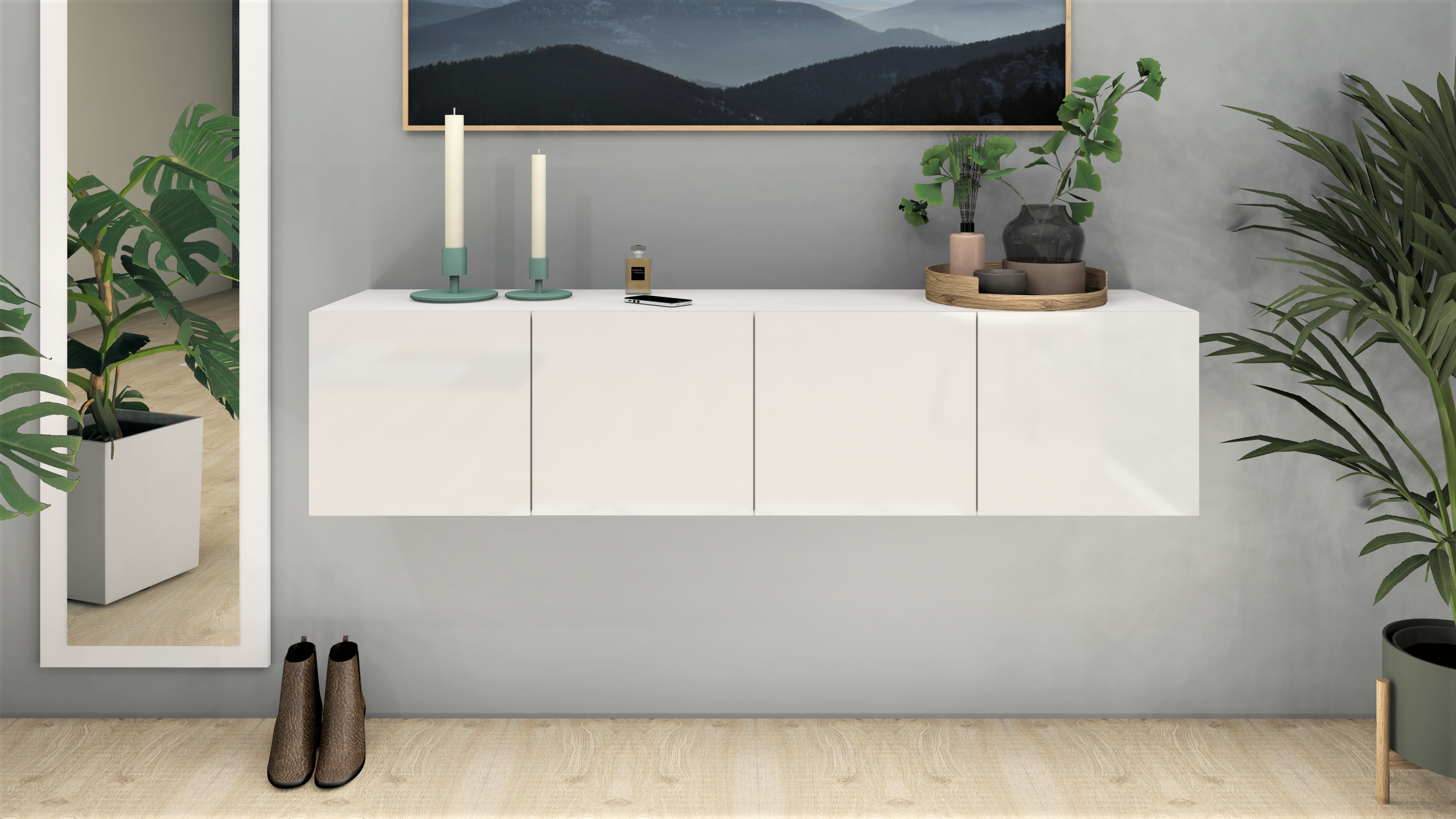 89798127_1 Lowboard Weiß Hochglanz "Vaasa" 4-türig