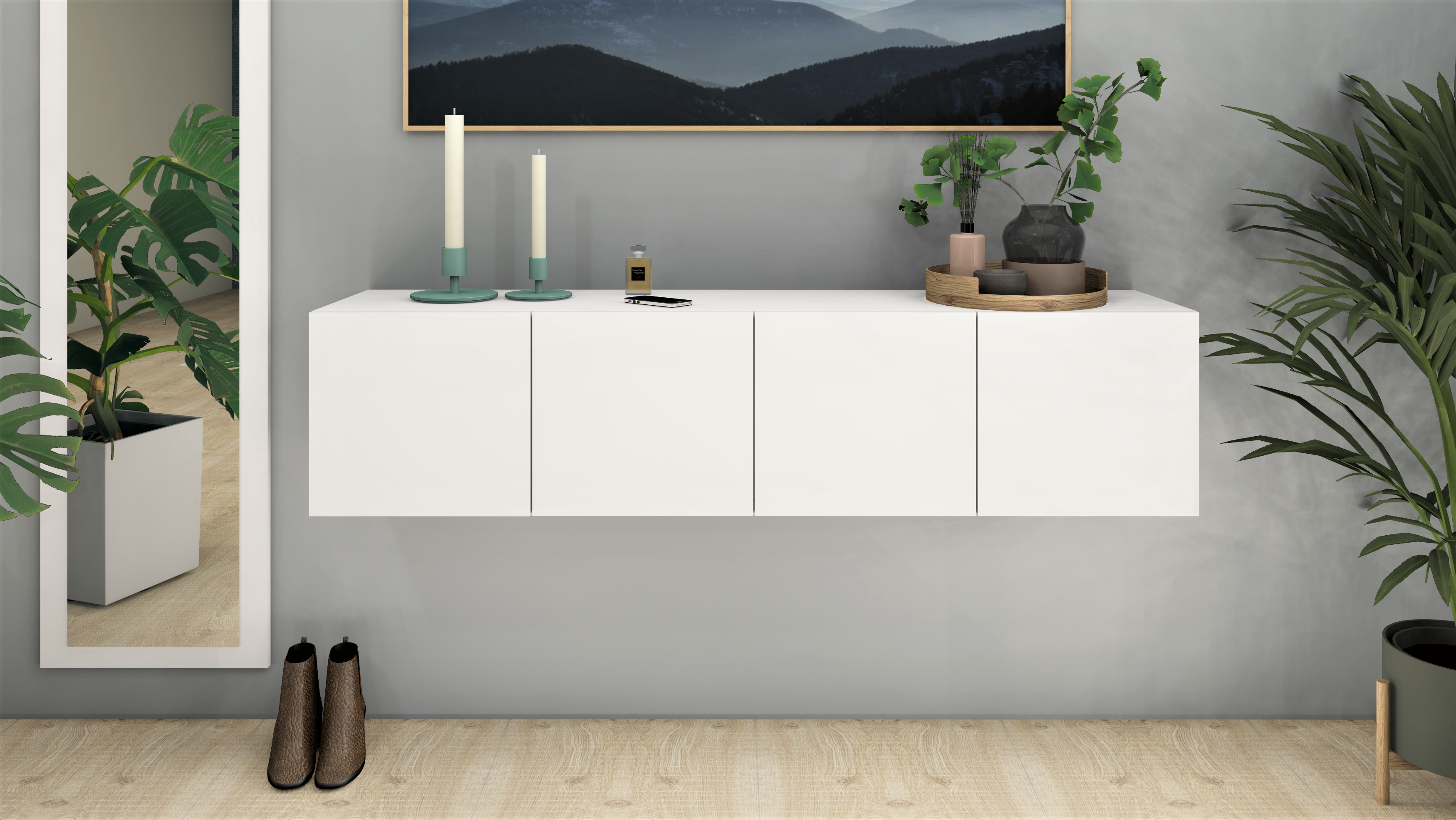 Lowboard Weiß Matt "Vaasa" 4-türig