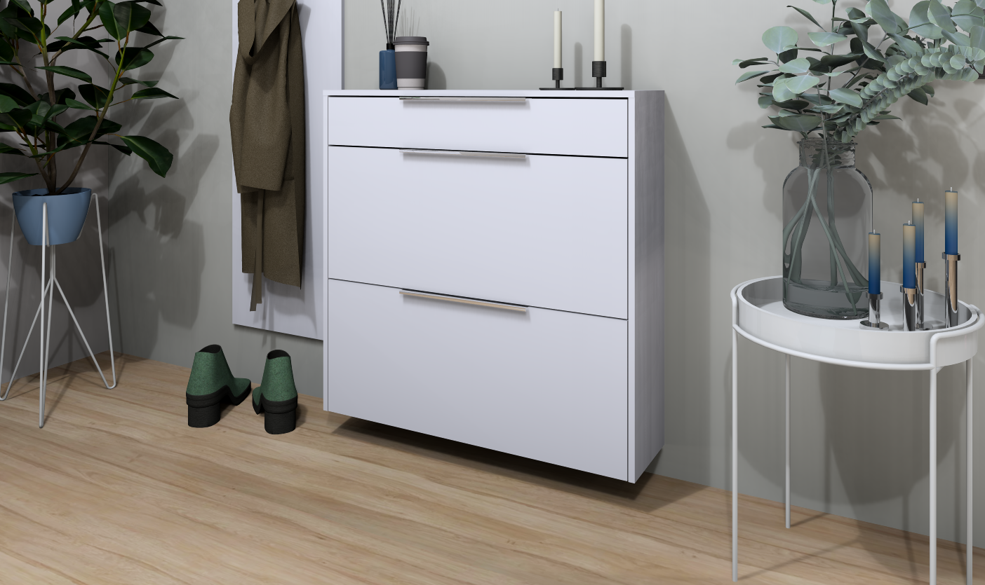 SCU_02-weiss-matt_einzel Garderobenset Oliva Basic mit Schuhschrank, Paneel und Spiegel in weiß matt