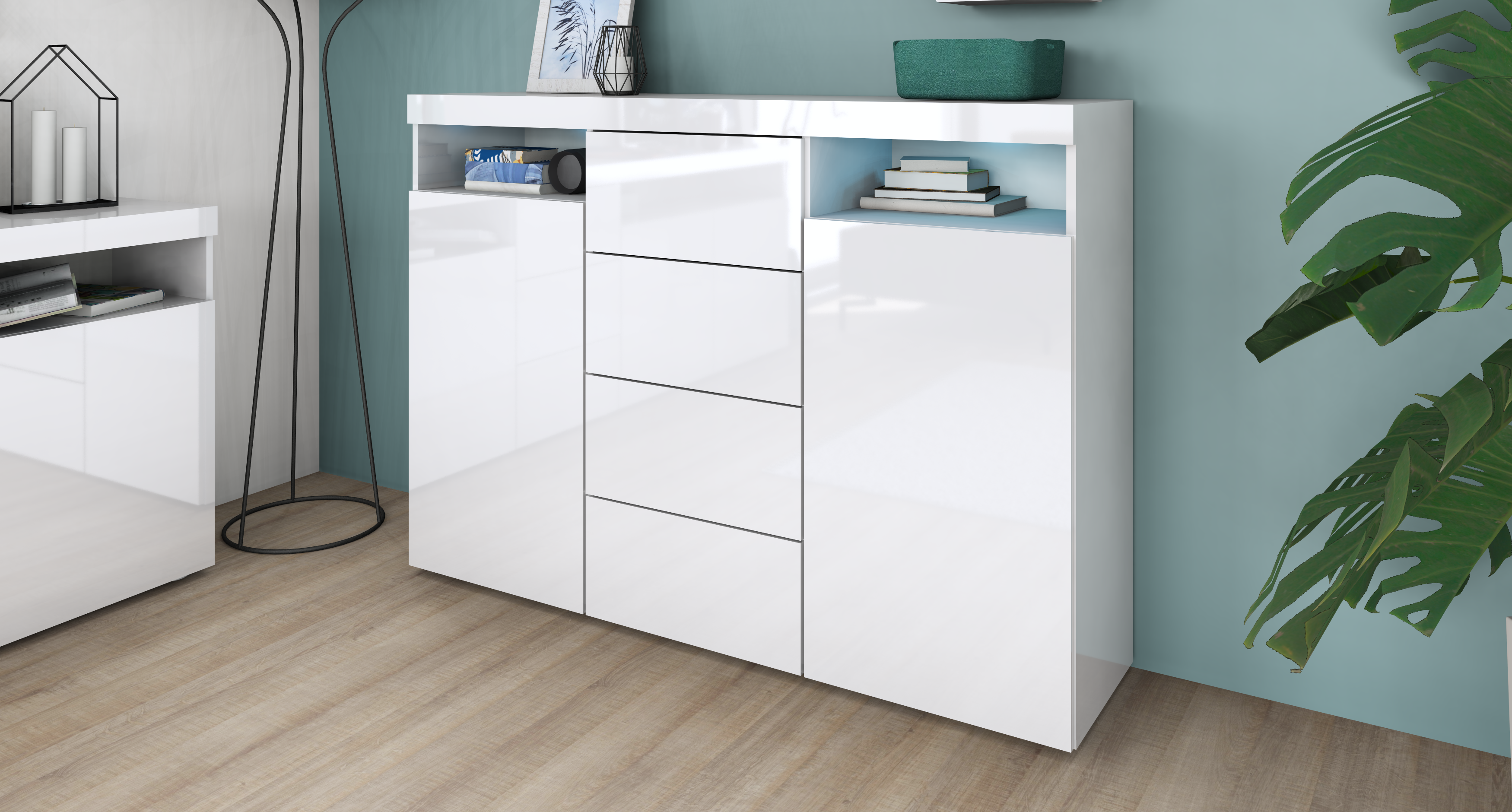 Kapstadt-HB-139-weiss-hg_02 Highboard Weiß Hochglanz "Kapstadt" 139 cm