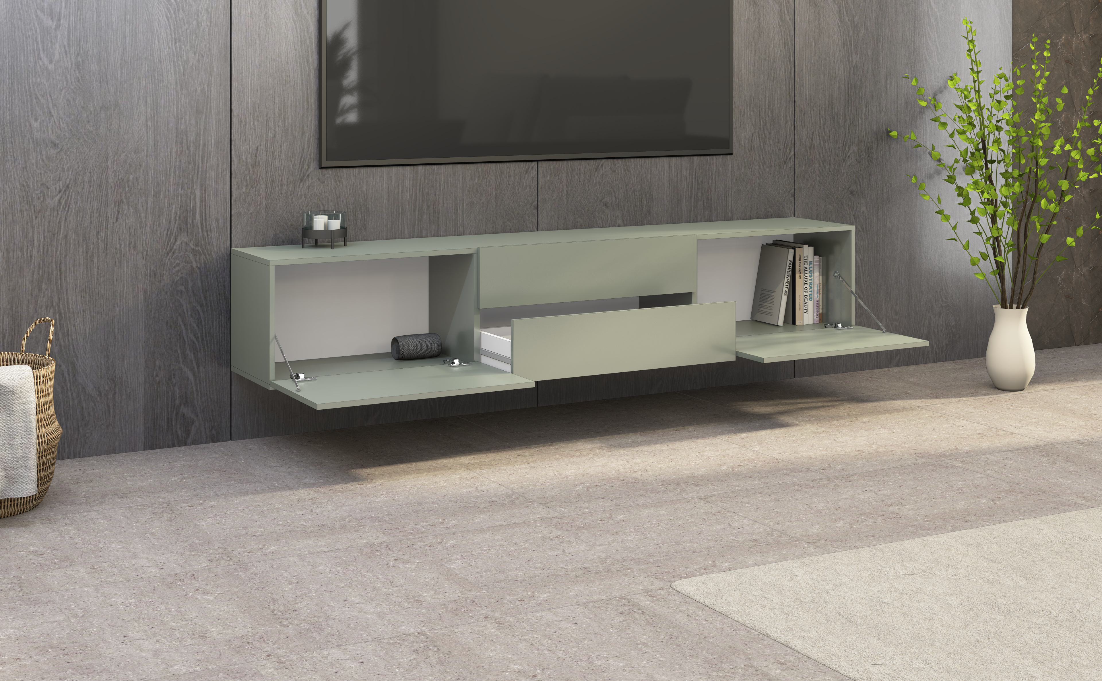 Lowboard Sophia 200 cm im Salbei-Dekor