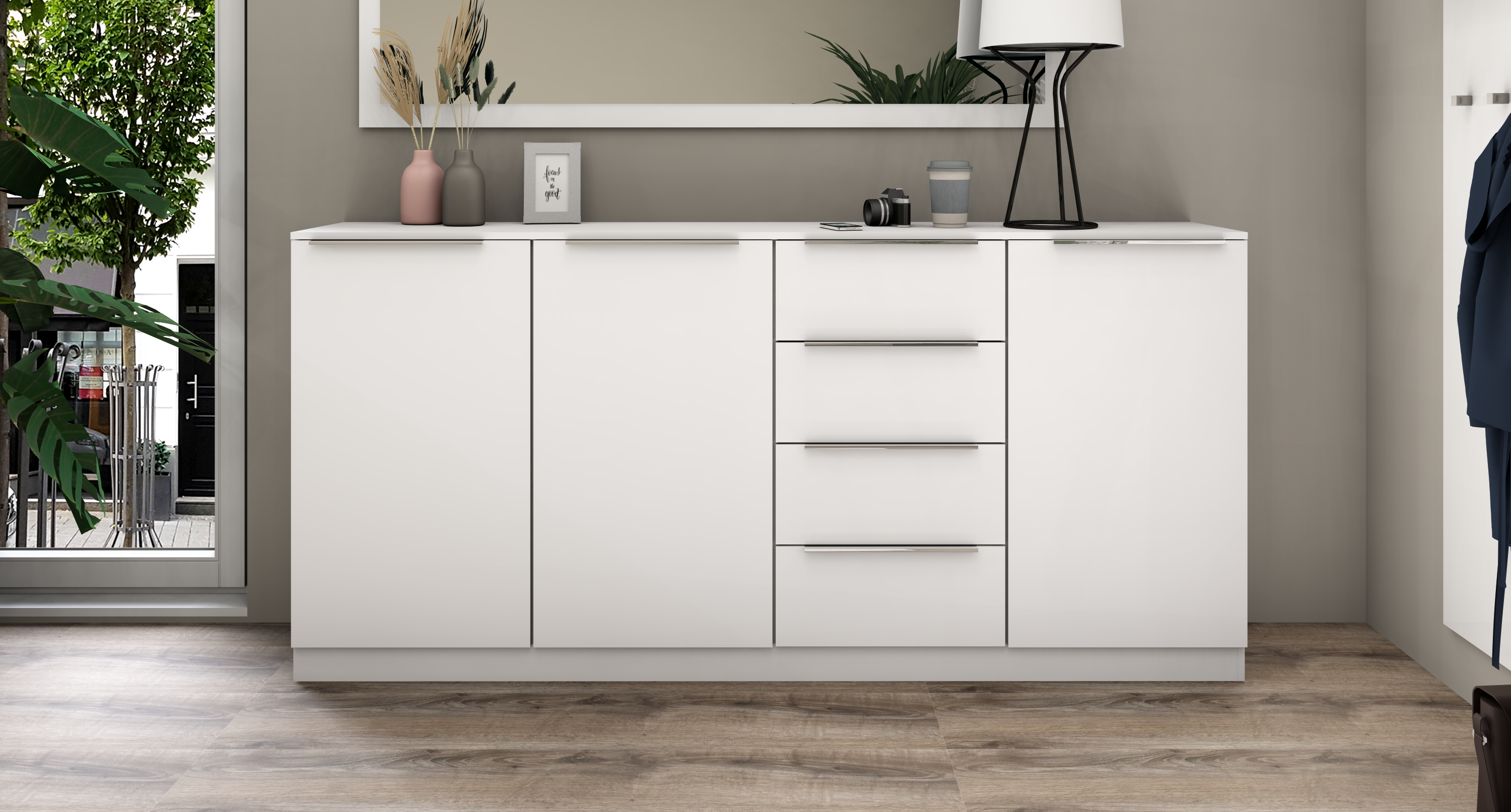 14396720_Oliva-HB-Weiss-matt_1 Highboard Weiß Matt "Oliva" 200 cm