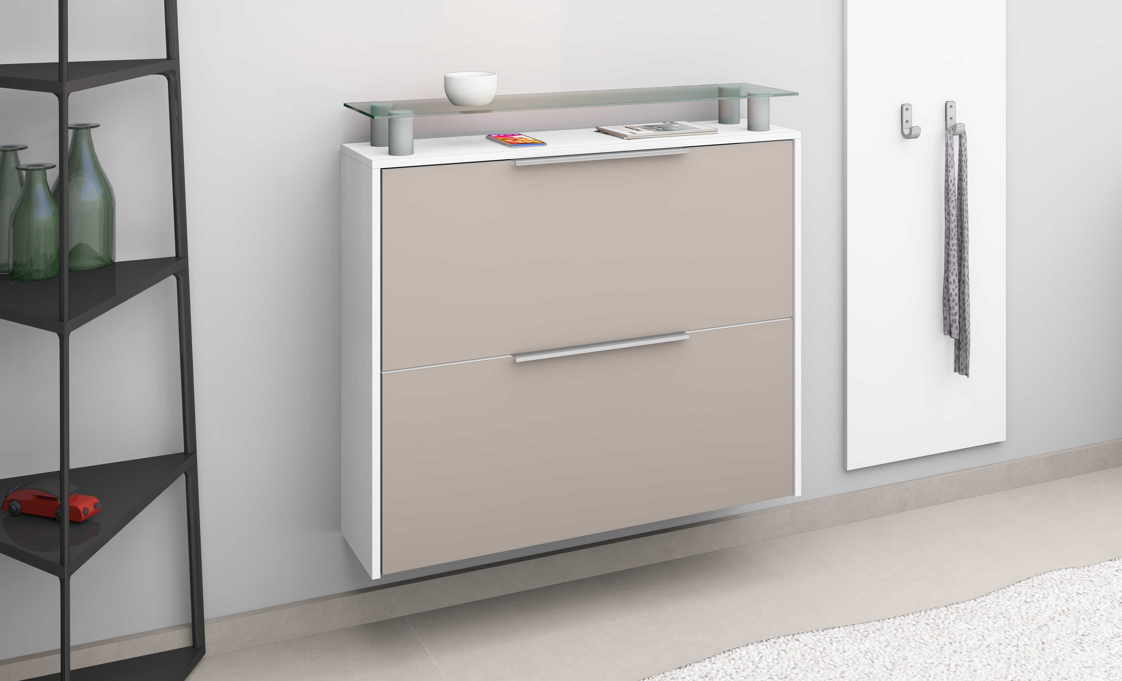 Schuhschrank Weiß Matt - Cappuccino Matt "Rena" 