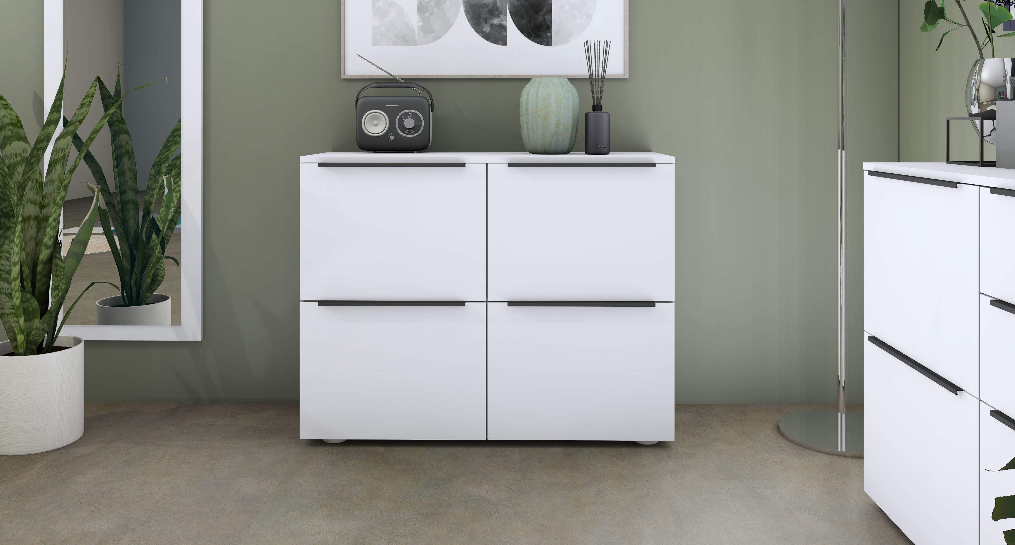 Kommode "Tom" mit 4 Türen in weiß matt