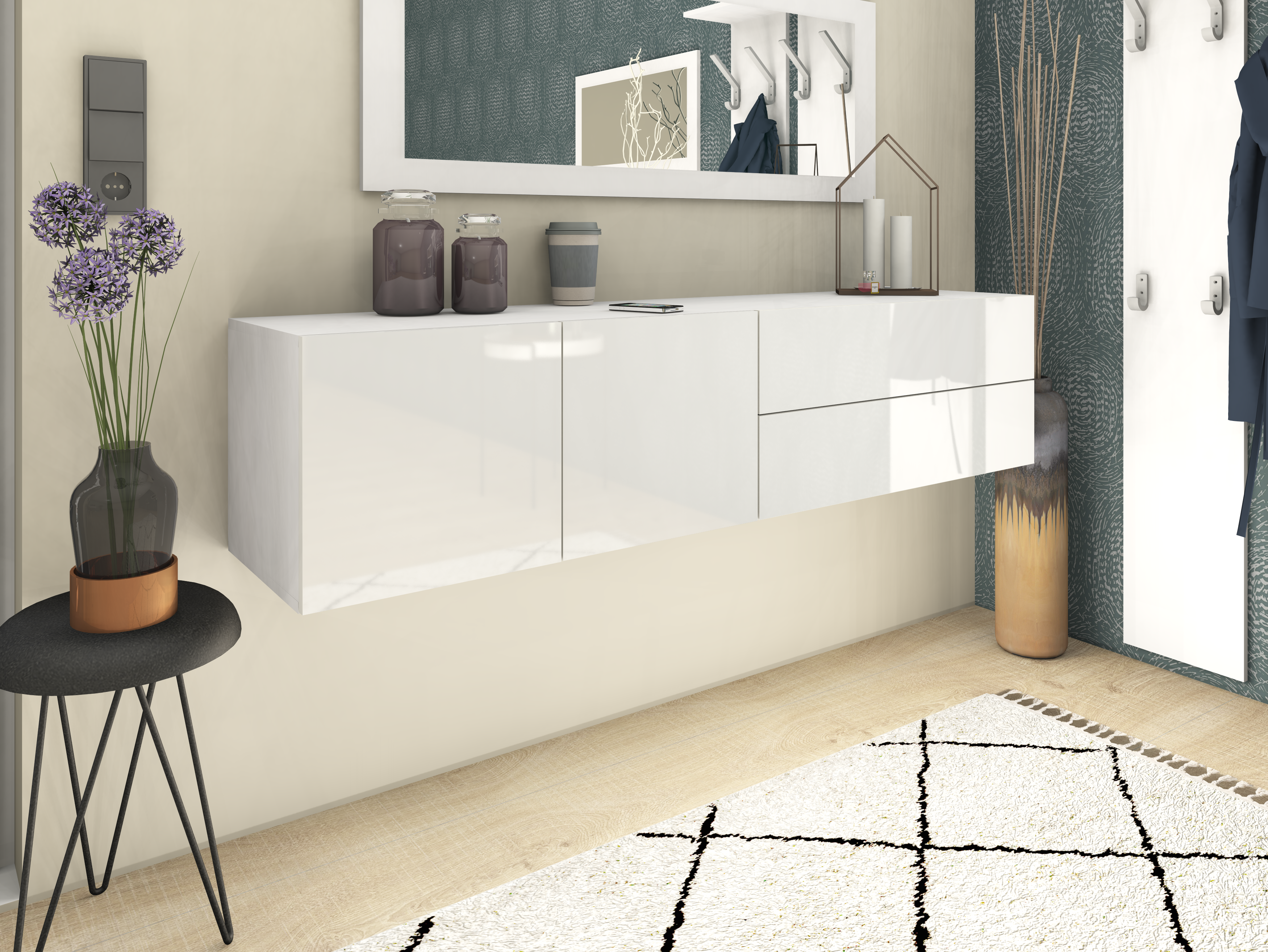 Lowboard Weiß Hochglanz "Sophia" 152 cm