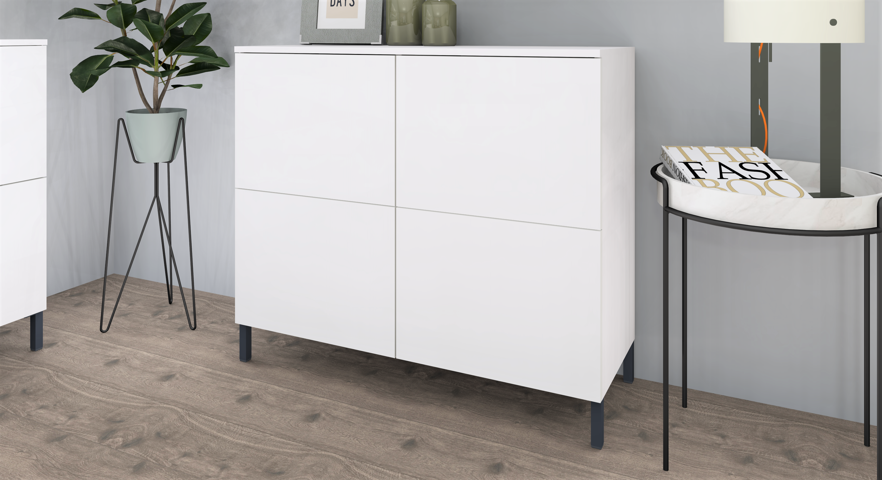 Kommode Weiß Matt "Haama" mit Metallfüßen