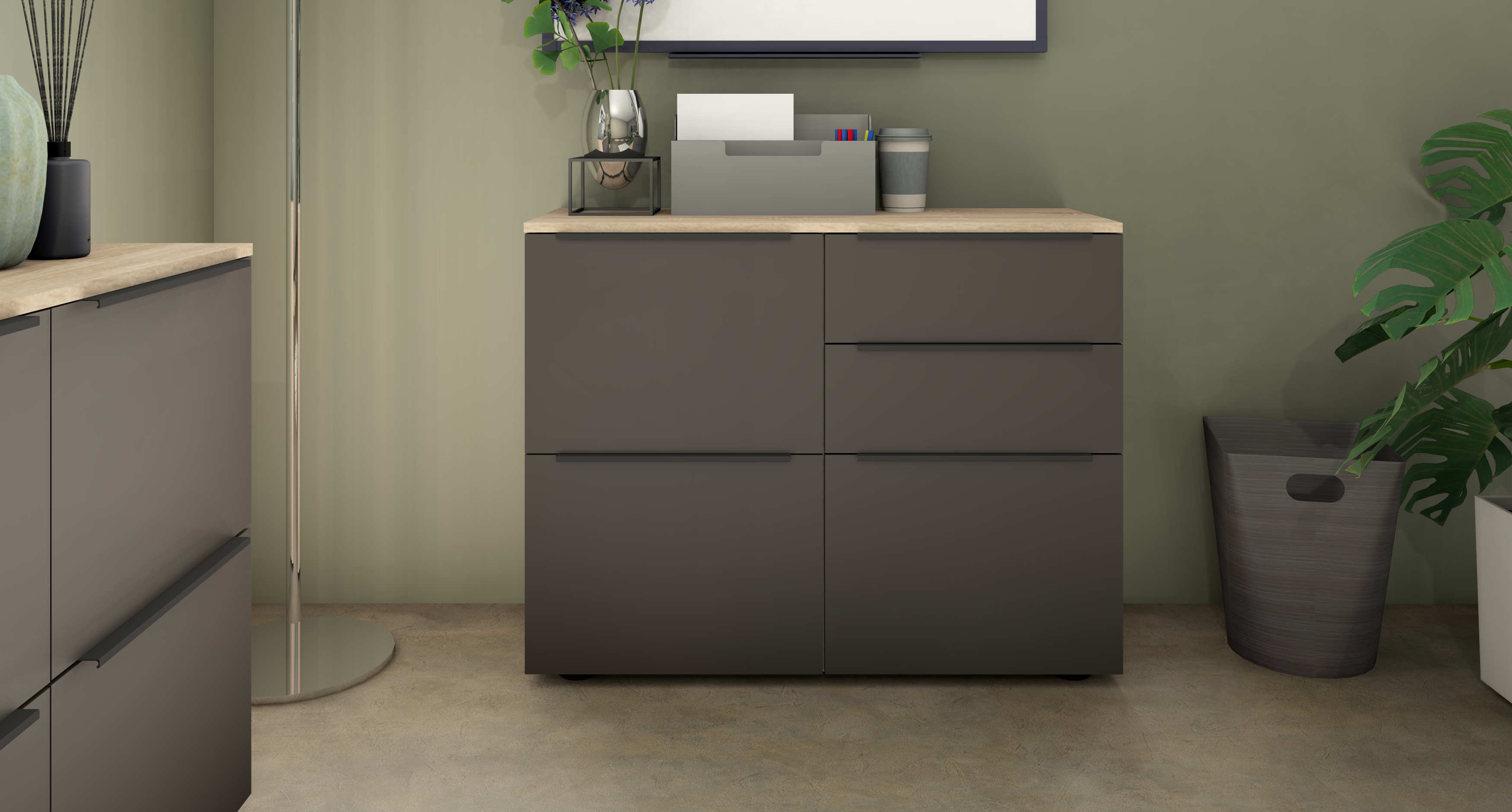 Kommode "Tom" 3-türig in eiche-graphit