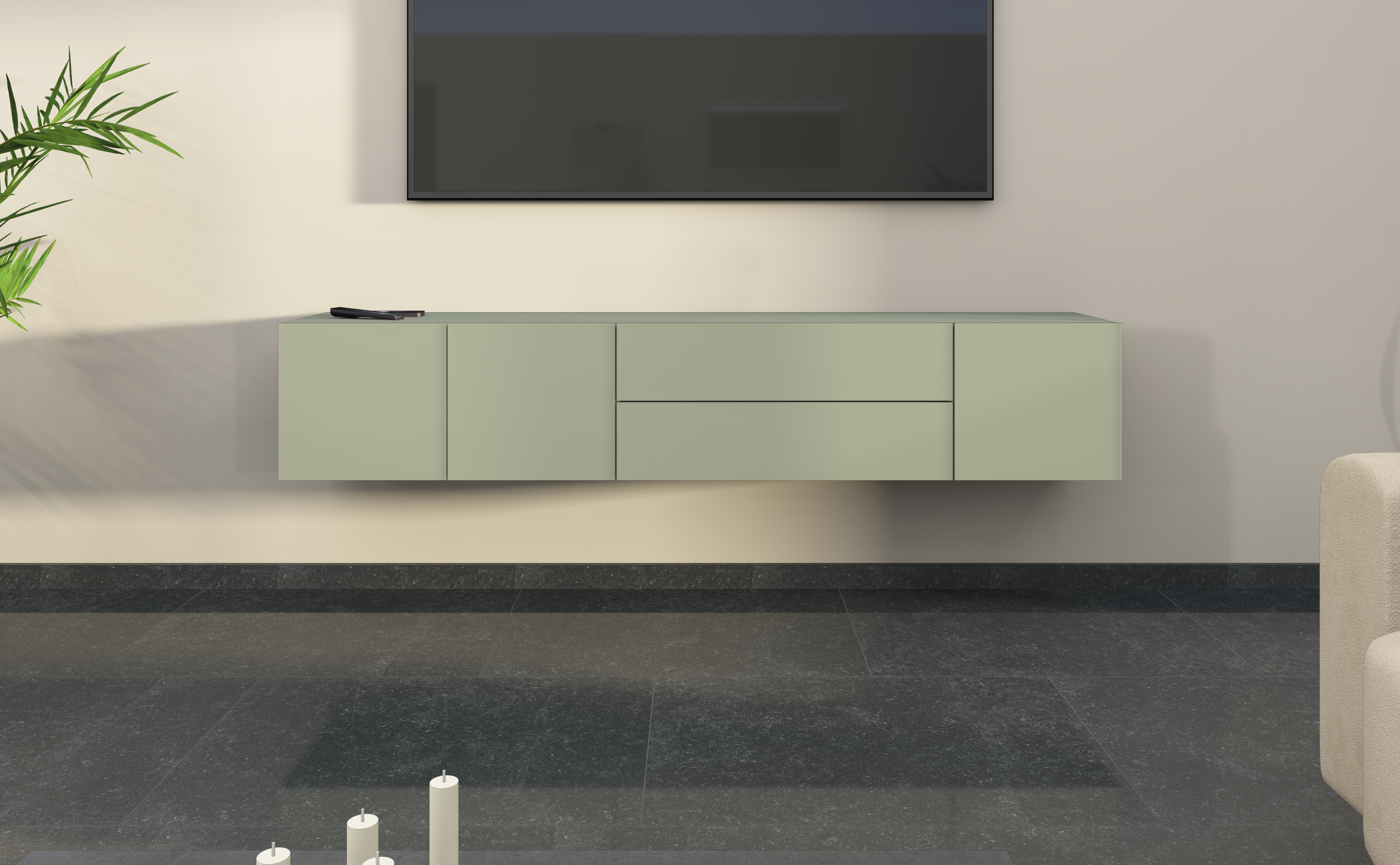 Lowboard Sophia 190 cm Salbei-Dekor