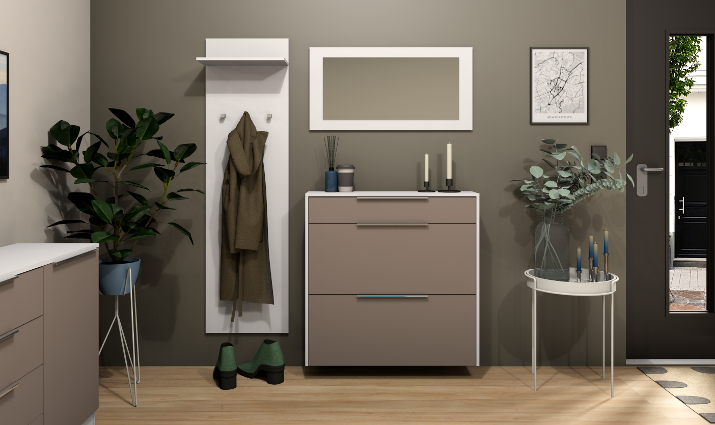 Garderobenset Oliva Basic mit Schuhschrank, Paneel und Spiegel in weiß-cappuccino