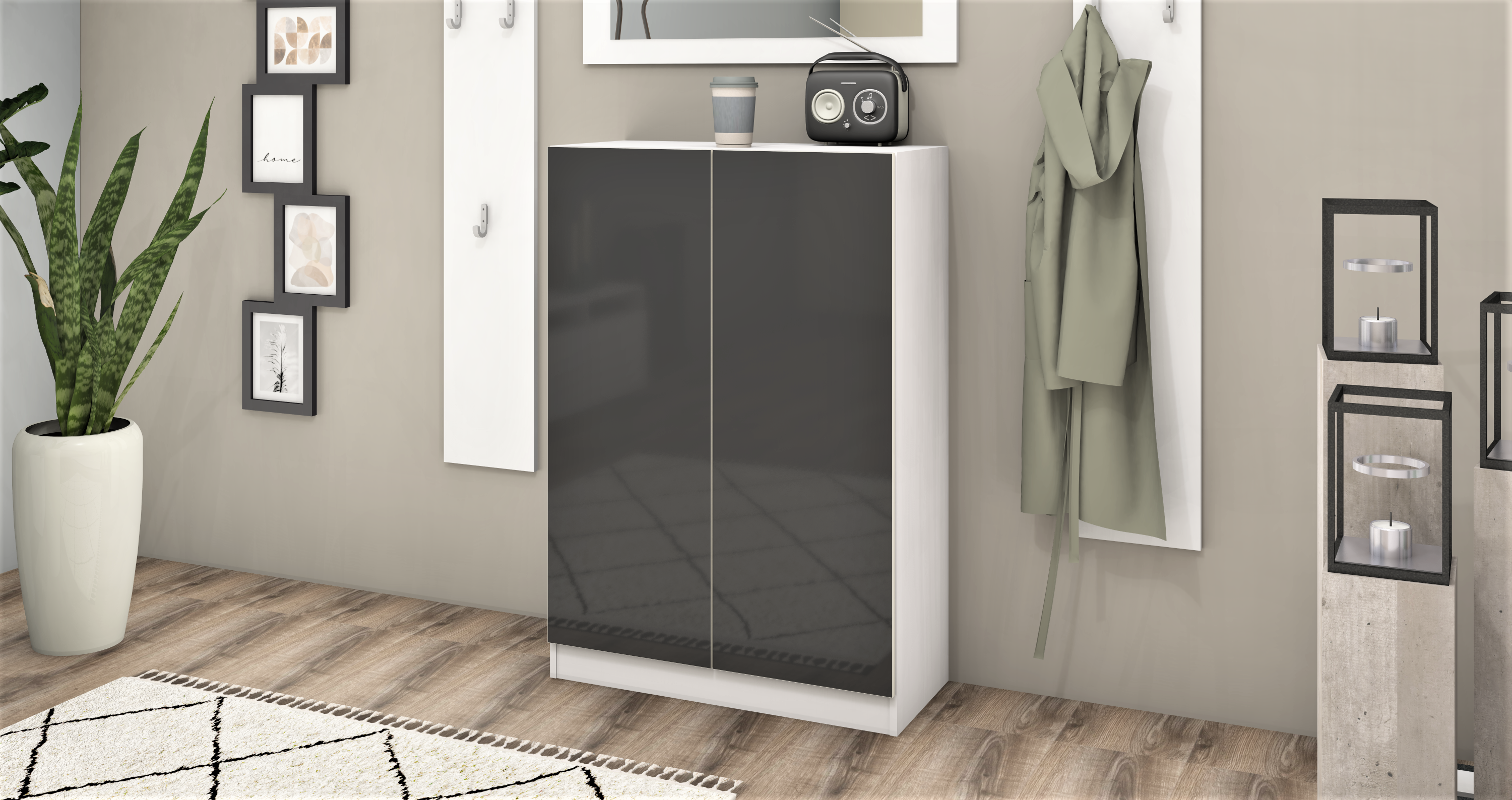 Schuhschrank Weiß Matt - Graphit Hochglanz "Vaasa" 2-türig