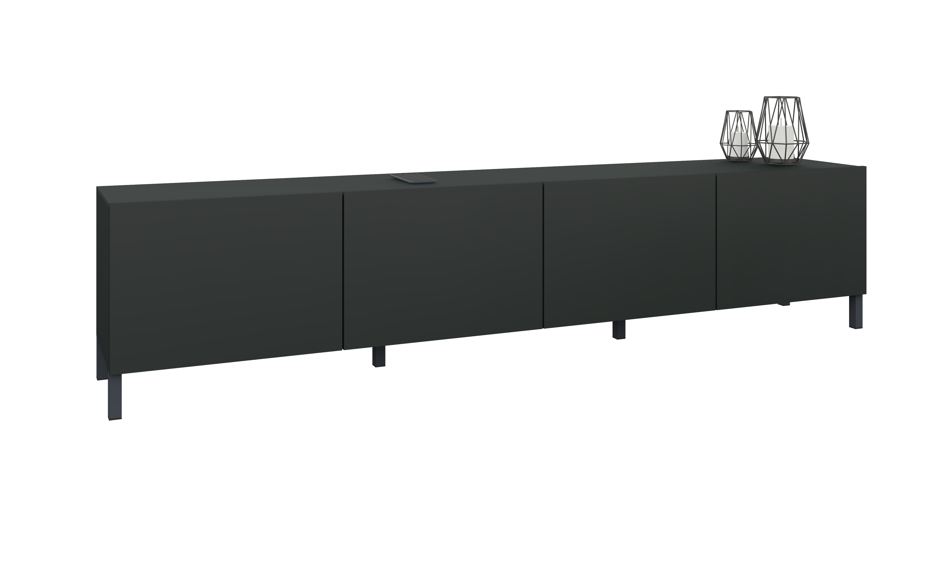 LB200_4T_schwarz-01 Lowboard Schwarz Matt "Pori" 200 cm 4-türig