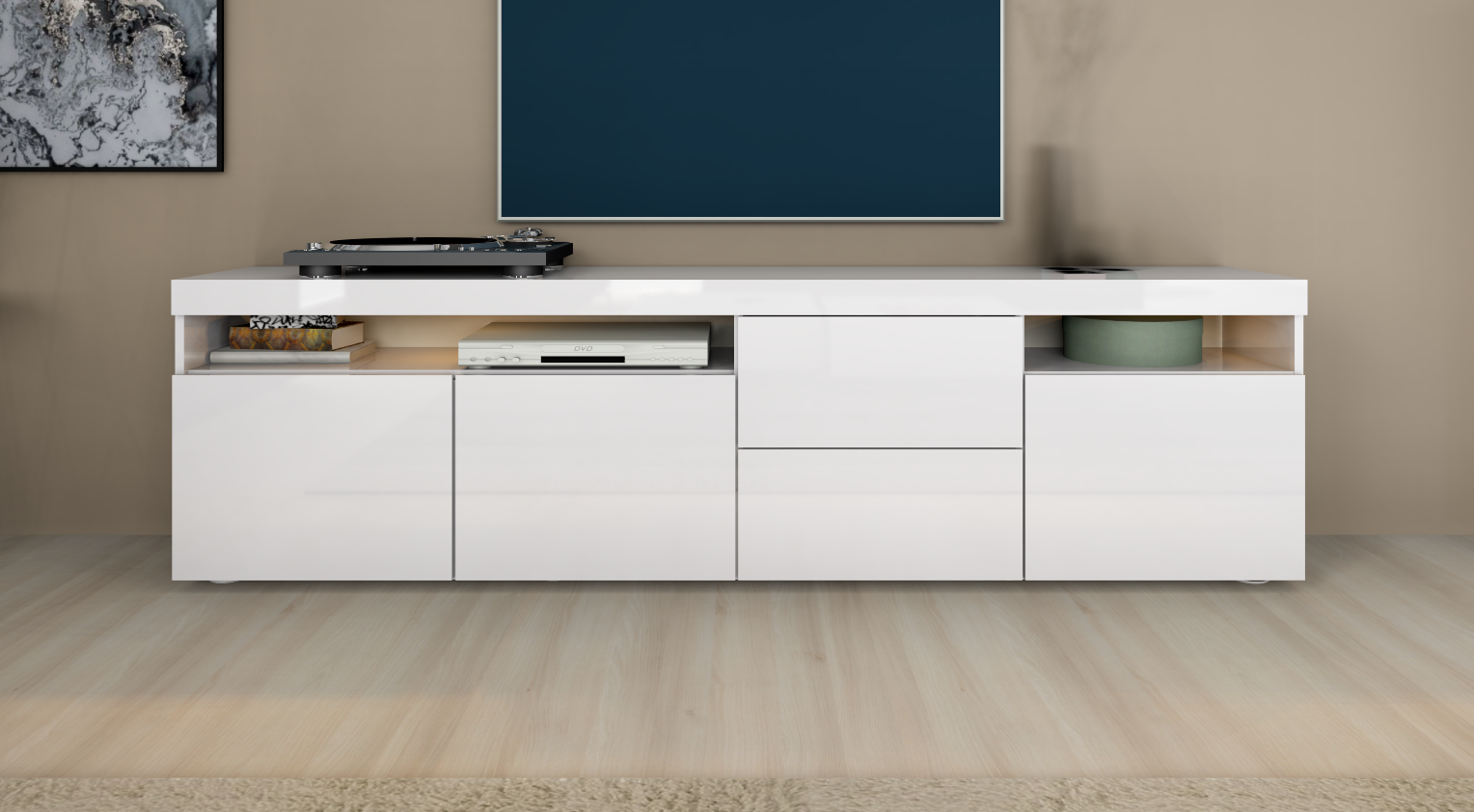 Lowboard "Kapstadt" 200 cm Weiß Hochglanz