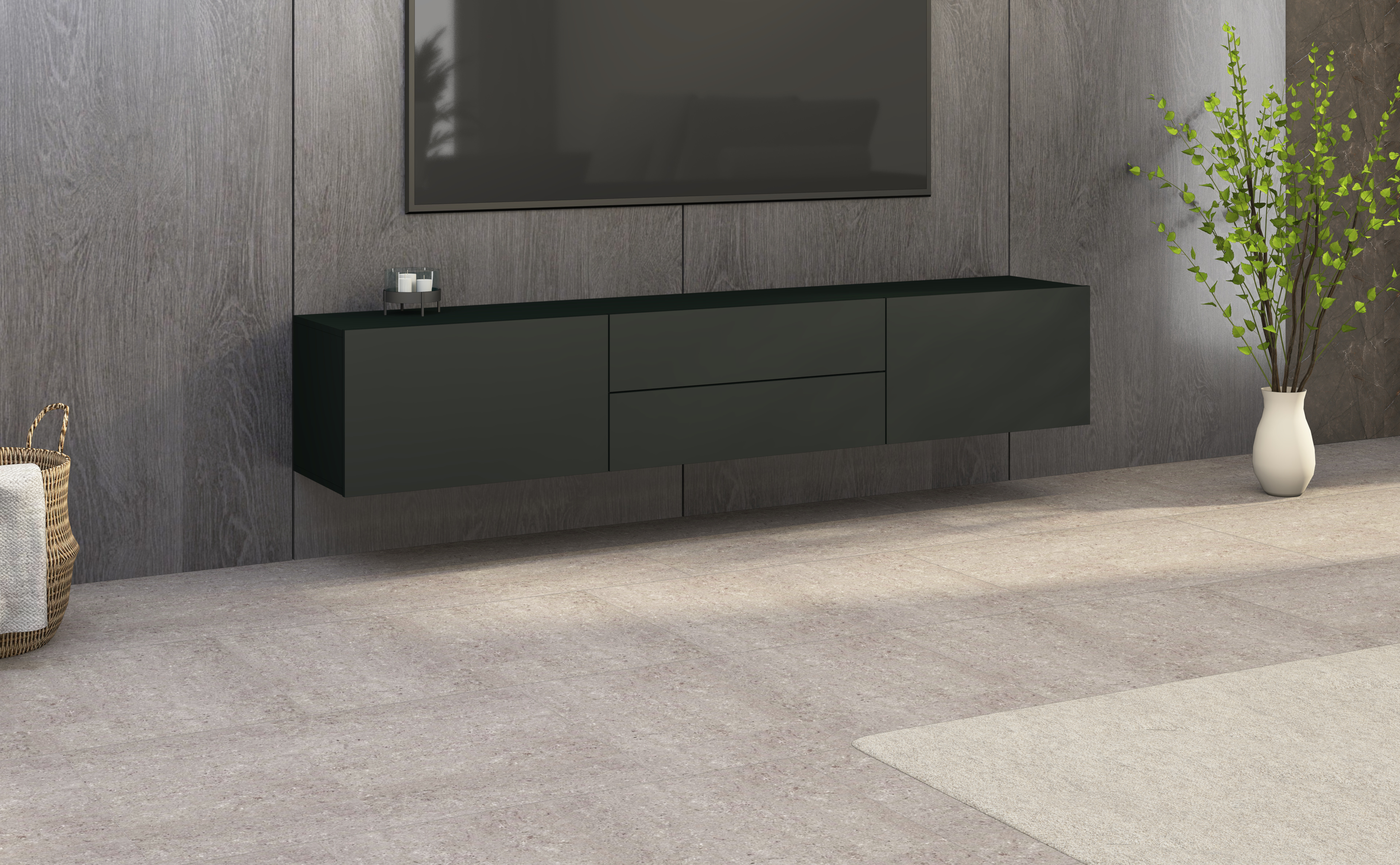 Sophia_LB200_2KL_schwarz-matt_01 Lowboard Sophia 200 cm mit 2 Klappen und 2 Schubkästen in schwarz