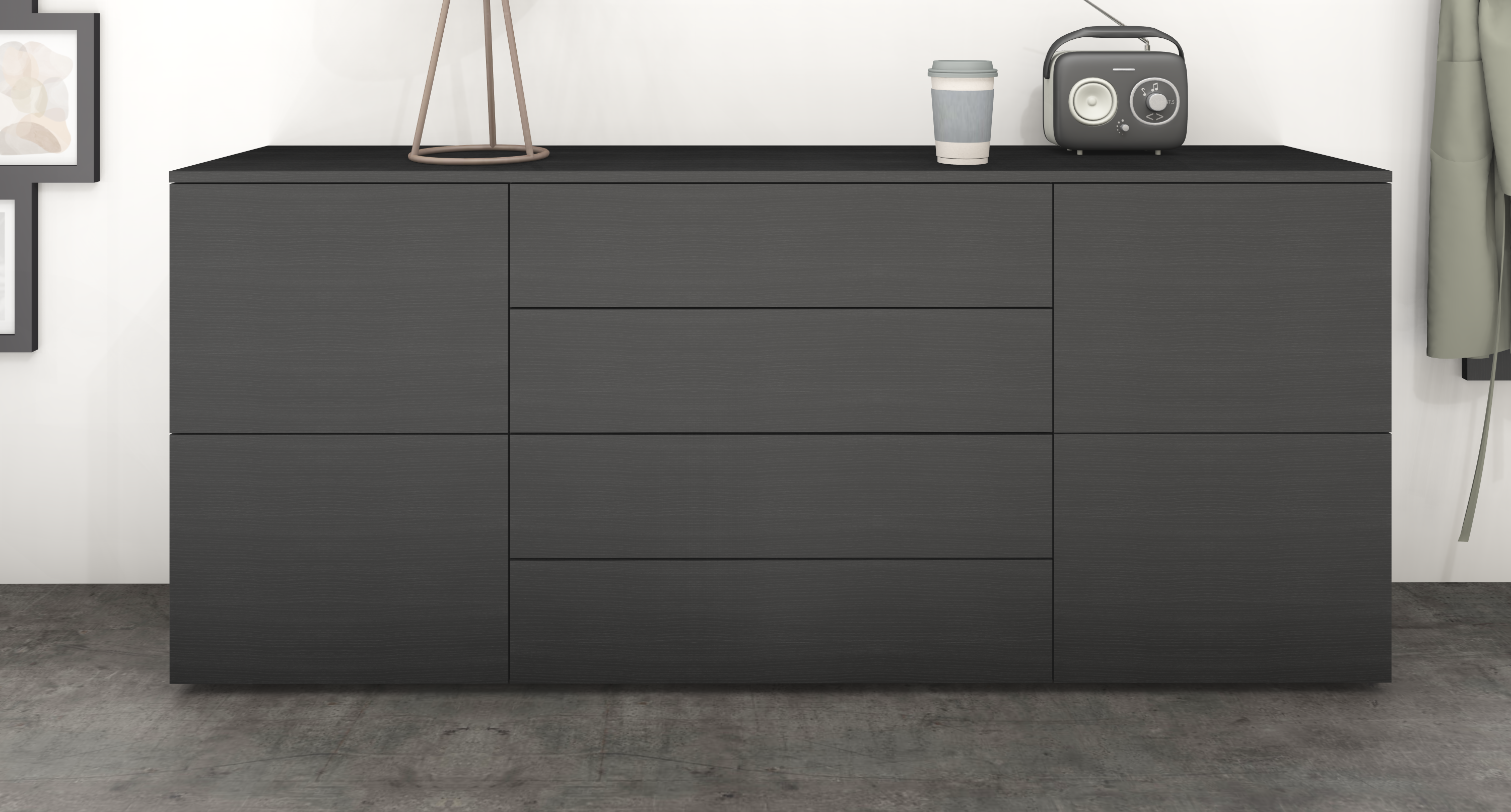 Sideboard Schwarz Matt 166 cm "Rova"