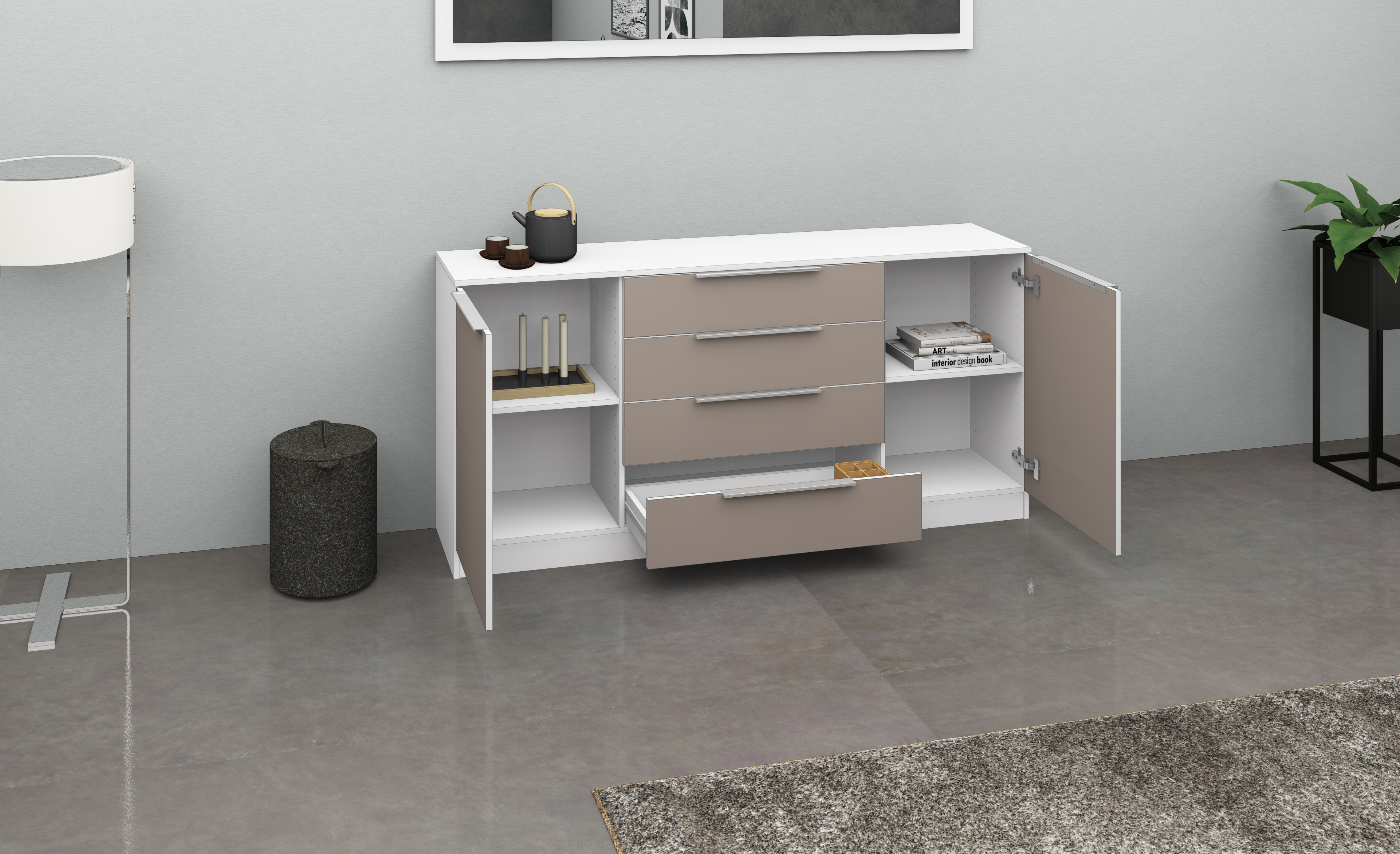 93705412_SB166_weiss-congo_05 Sideboard Oliva 166 cm Weiß Matt - Cappuccino Congo