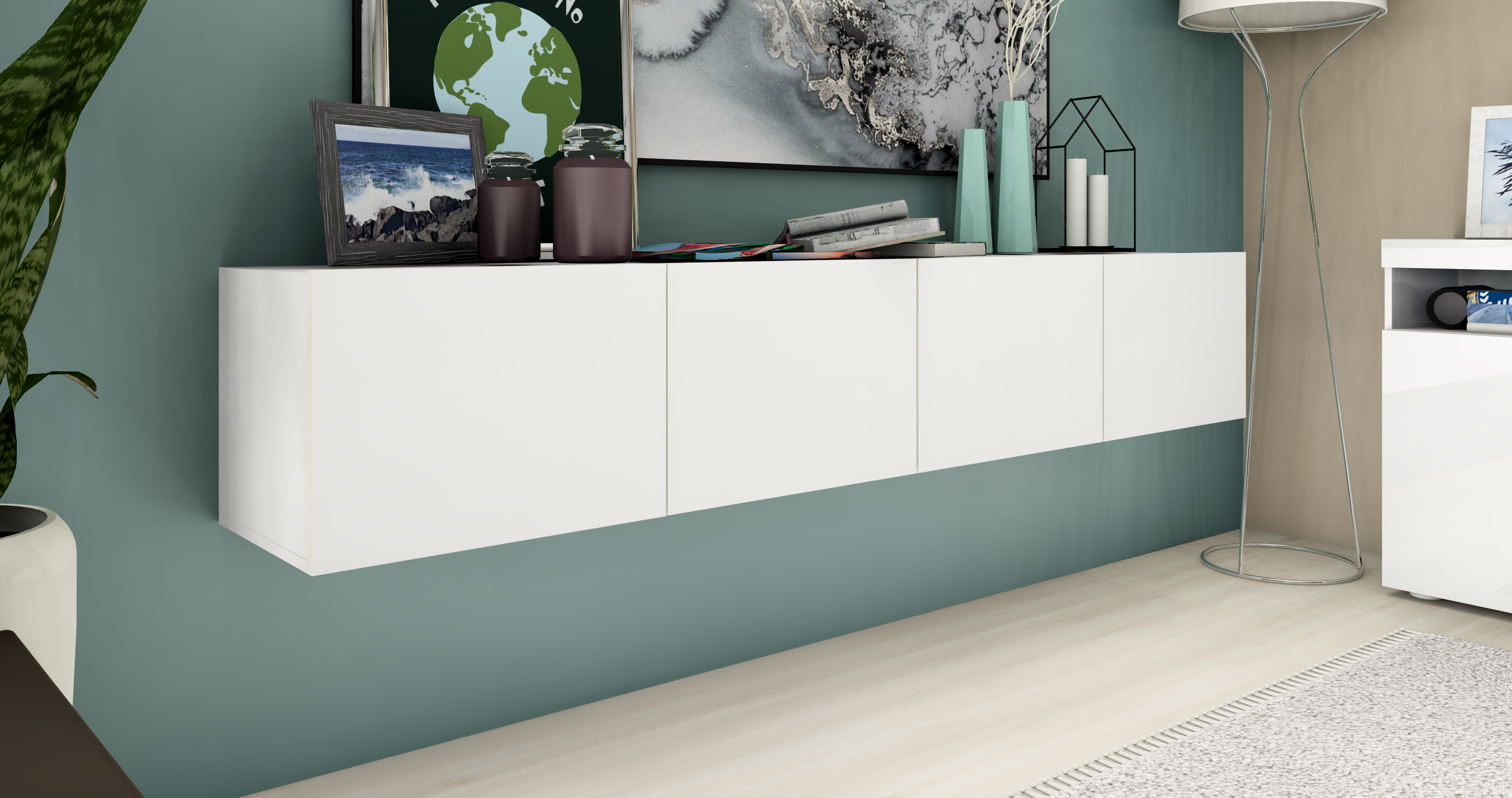 LB-200-4T-weiss-matt_01 Lowboard Weiß Matt "Sophia" 200 cm, 4-türig