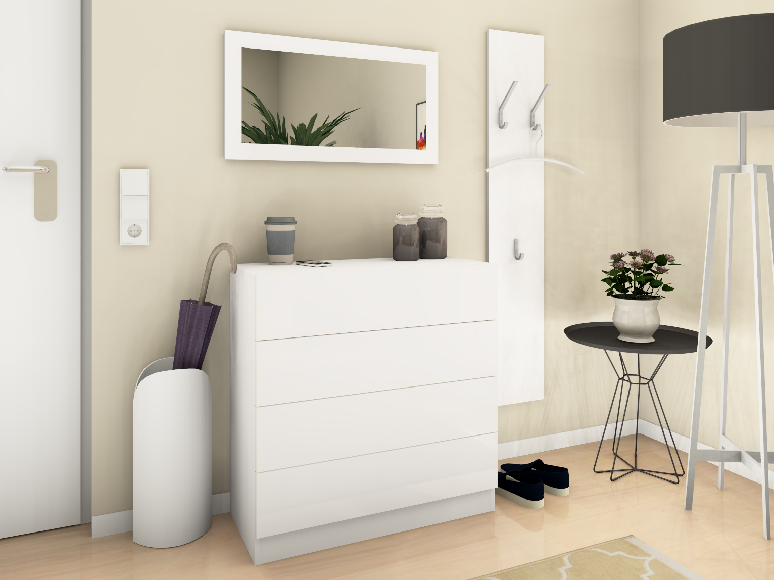 131300110_1 Kommode Weiß Matt im Set "Vaasa" mit Spiegel und Paneel