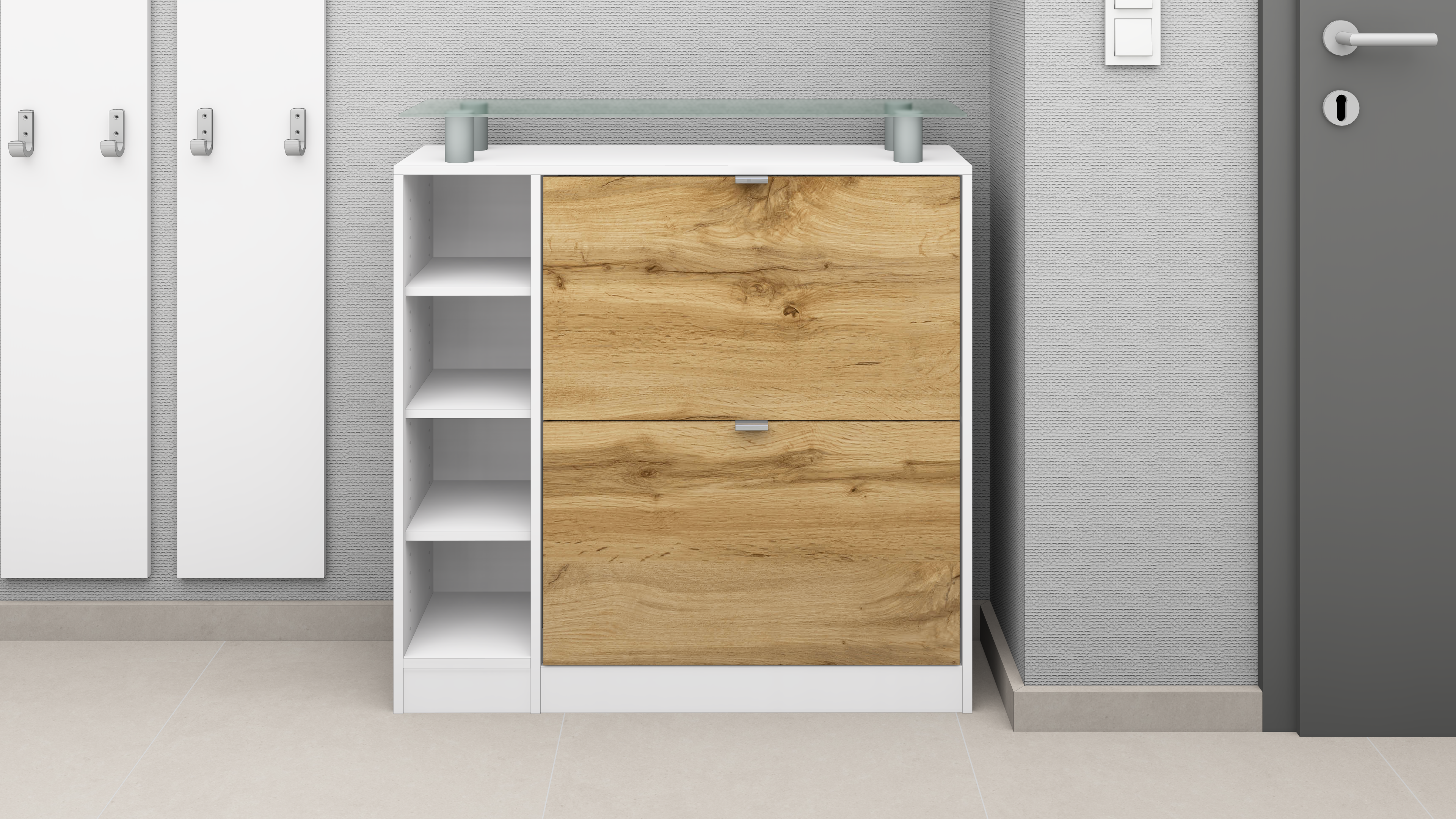 Schuhschrank "Dolly" Weiß Matt - Eiche Wotan