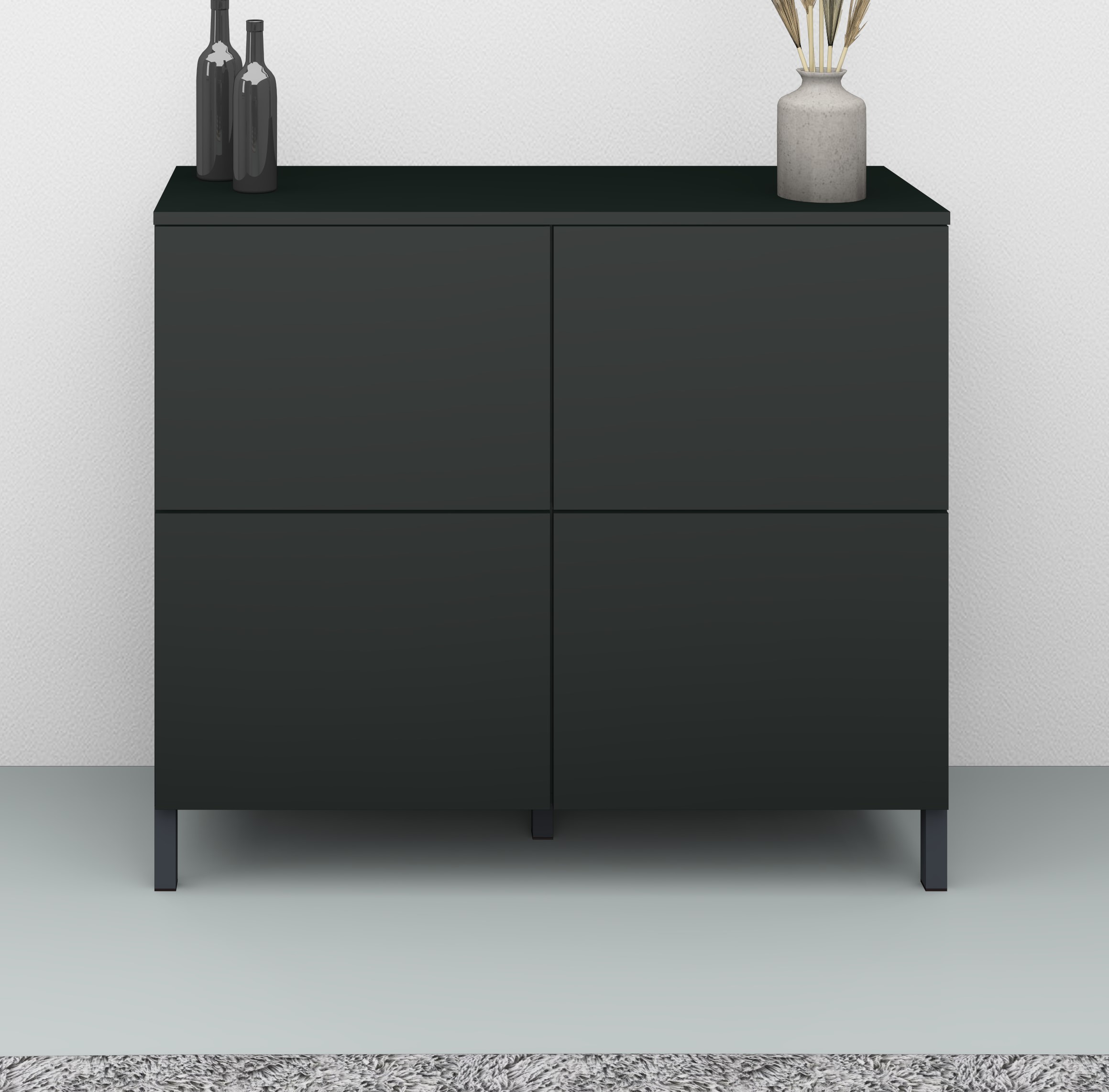 11878446_schwarz-matt_03 Kommode Schwarz Matt "Haama" mit Metallfüßen